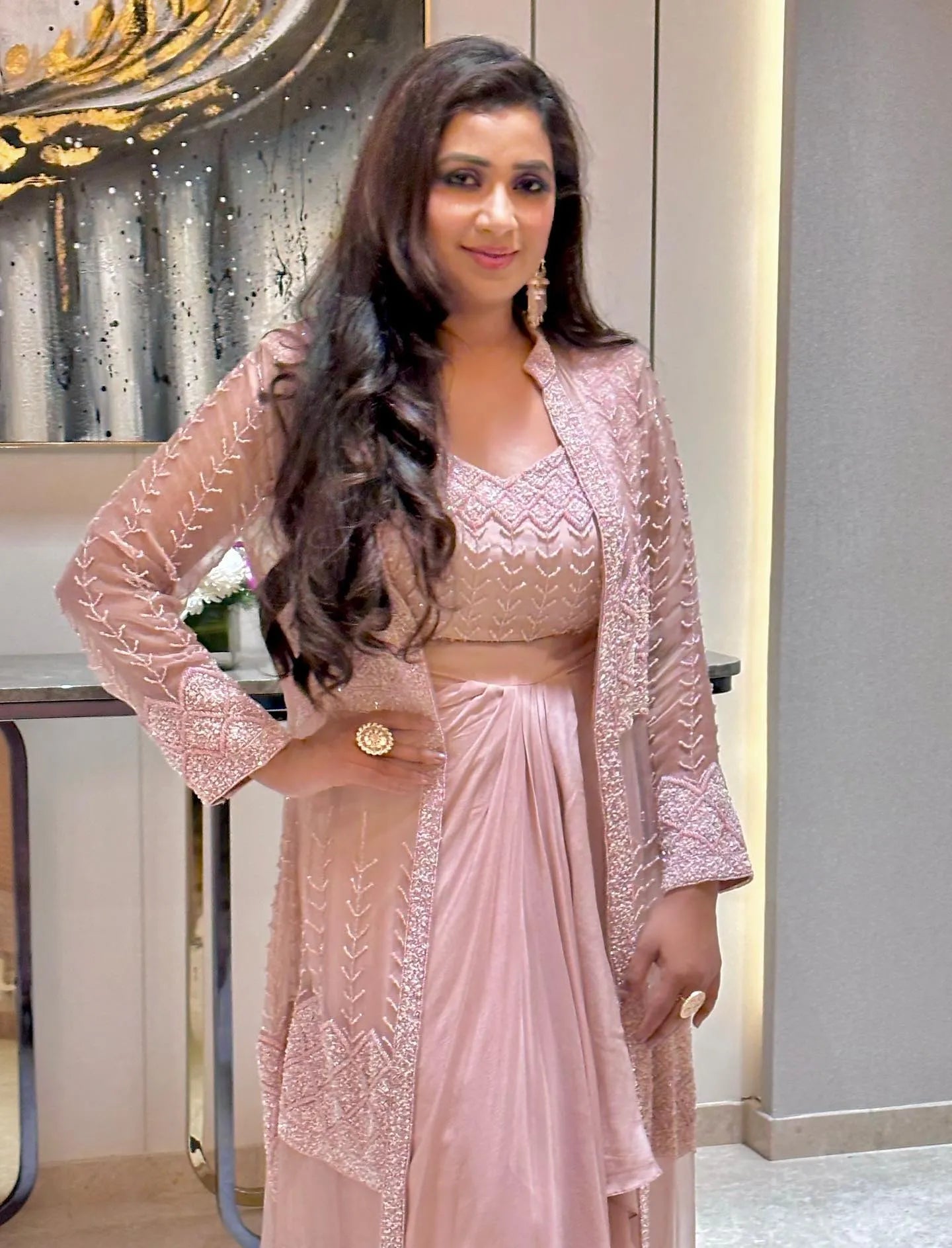 Shreya Ghoshal style in Afreen jacket with drape skirt