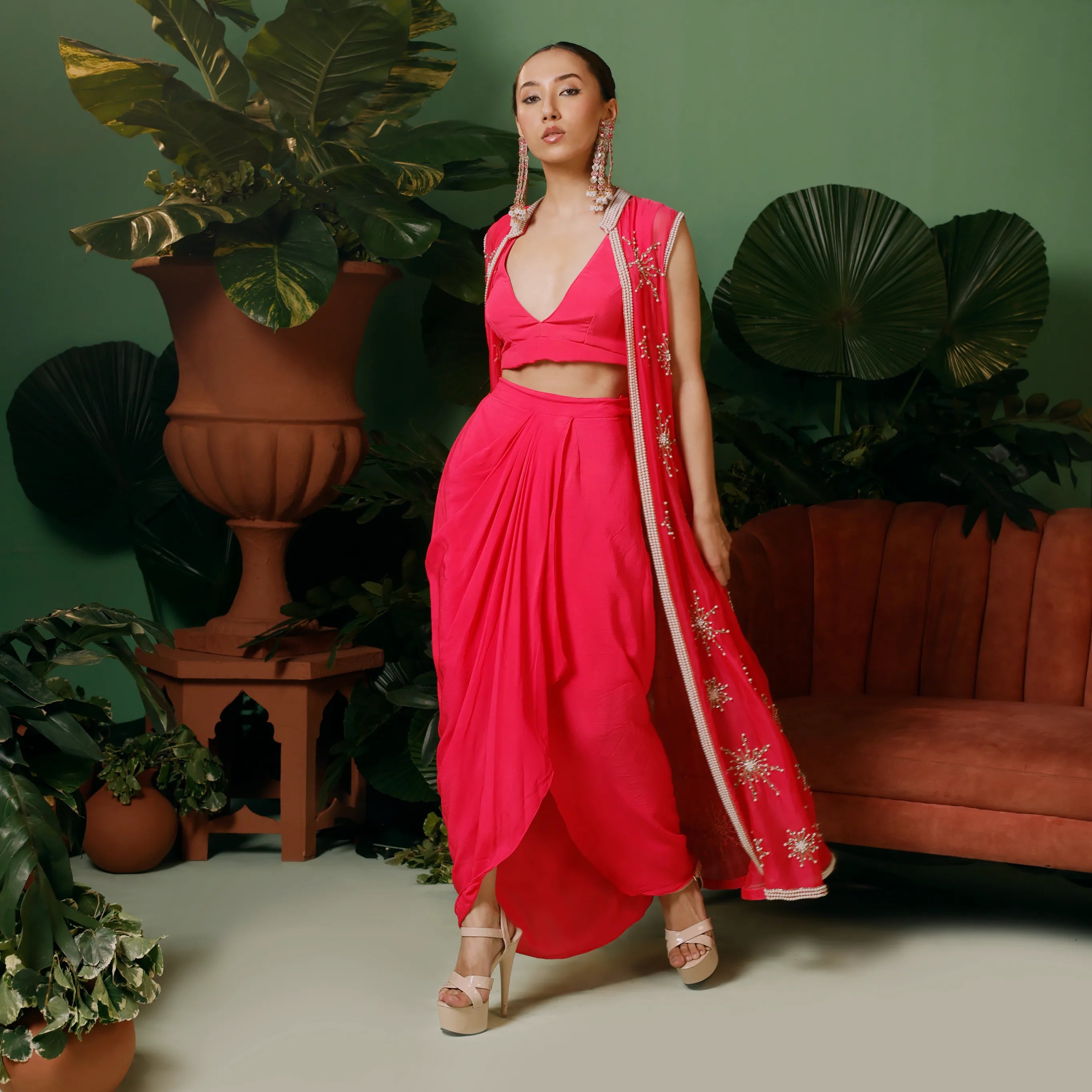 Alisba Jacket with Drape Skirt and Bustier Set