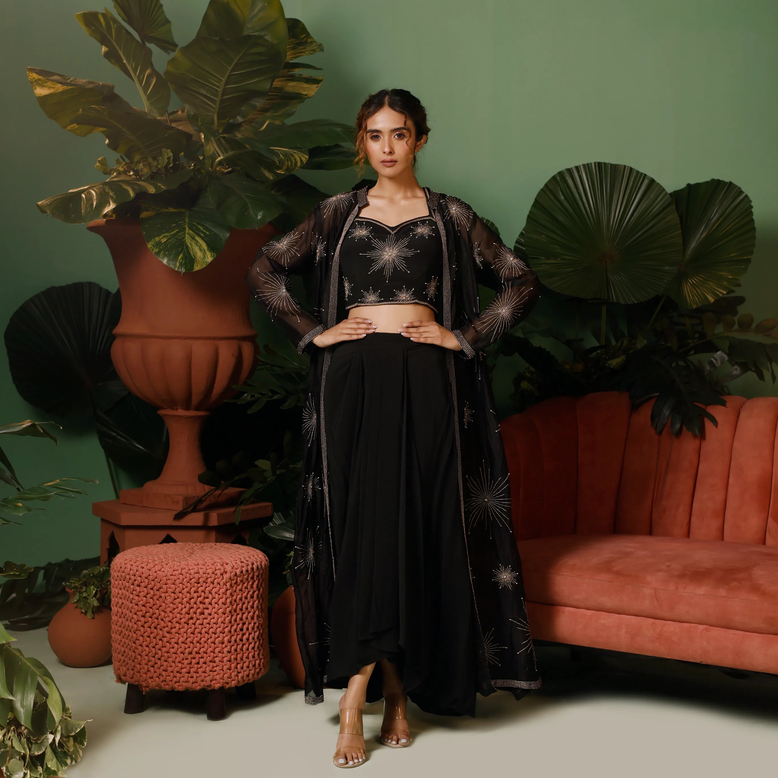 Sidra Jacket with Drape Skirt Bustier Set