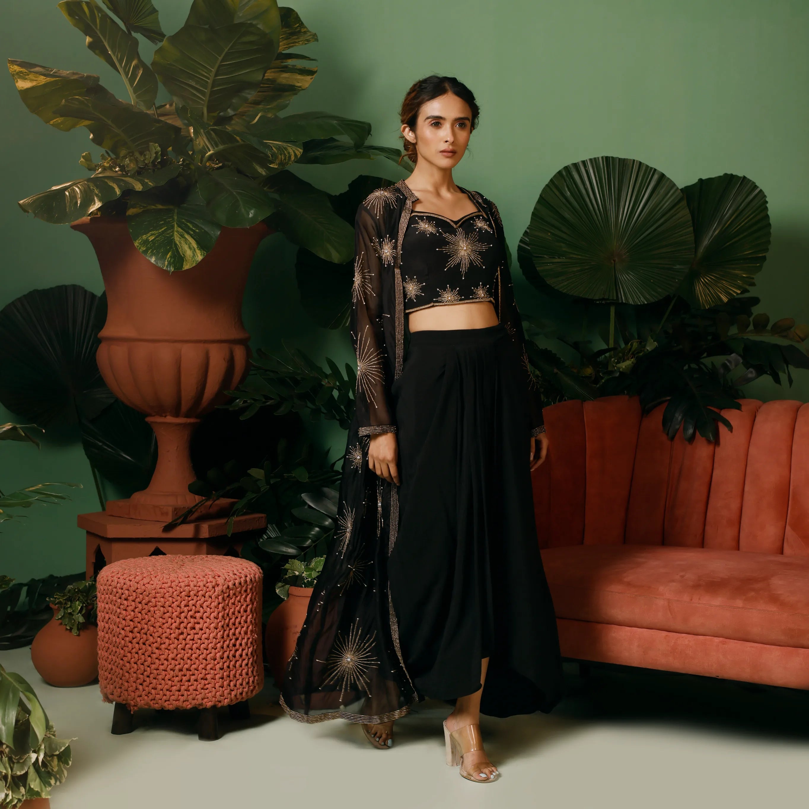 Sidra Jacket with Drape Skirt Bustier Set