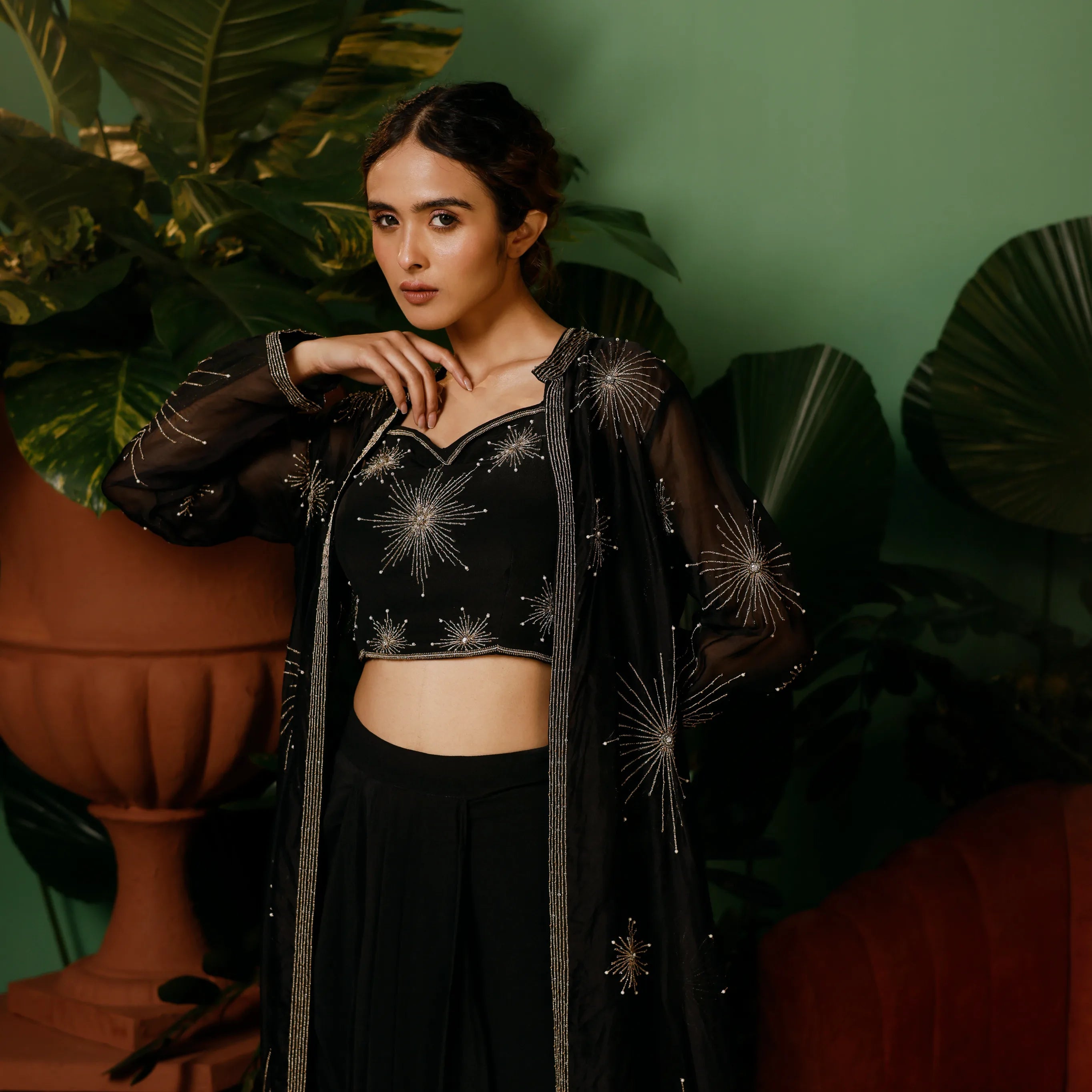 Sidra Jacket with Drape Skirt Bustier Set