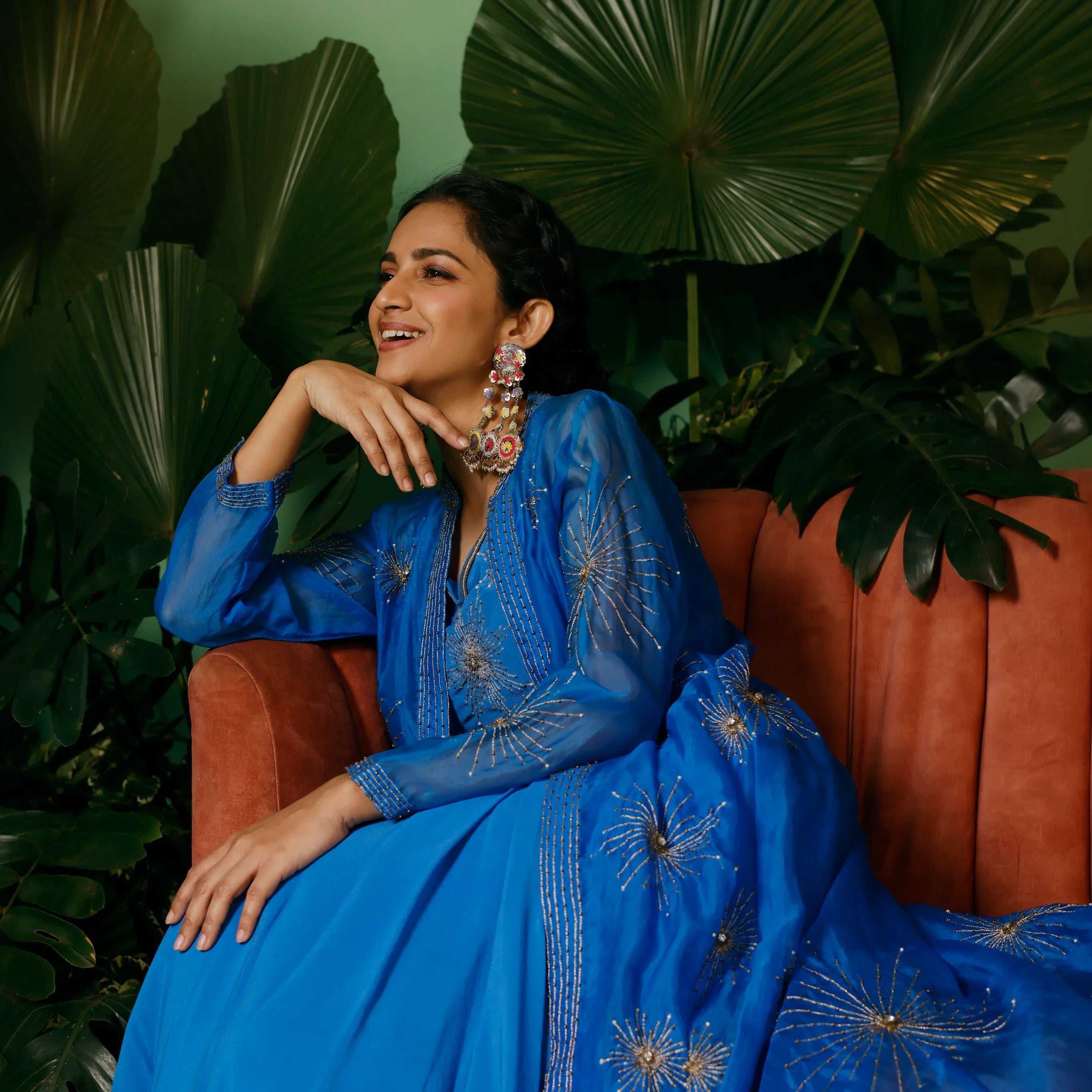 Mehwish Jacket with Drape Skirt and Bustier Set