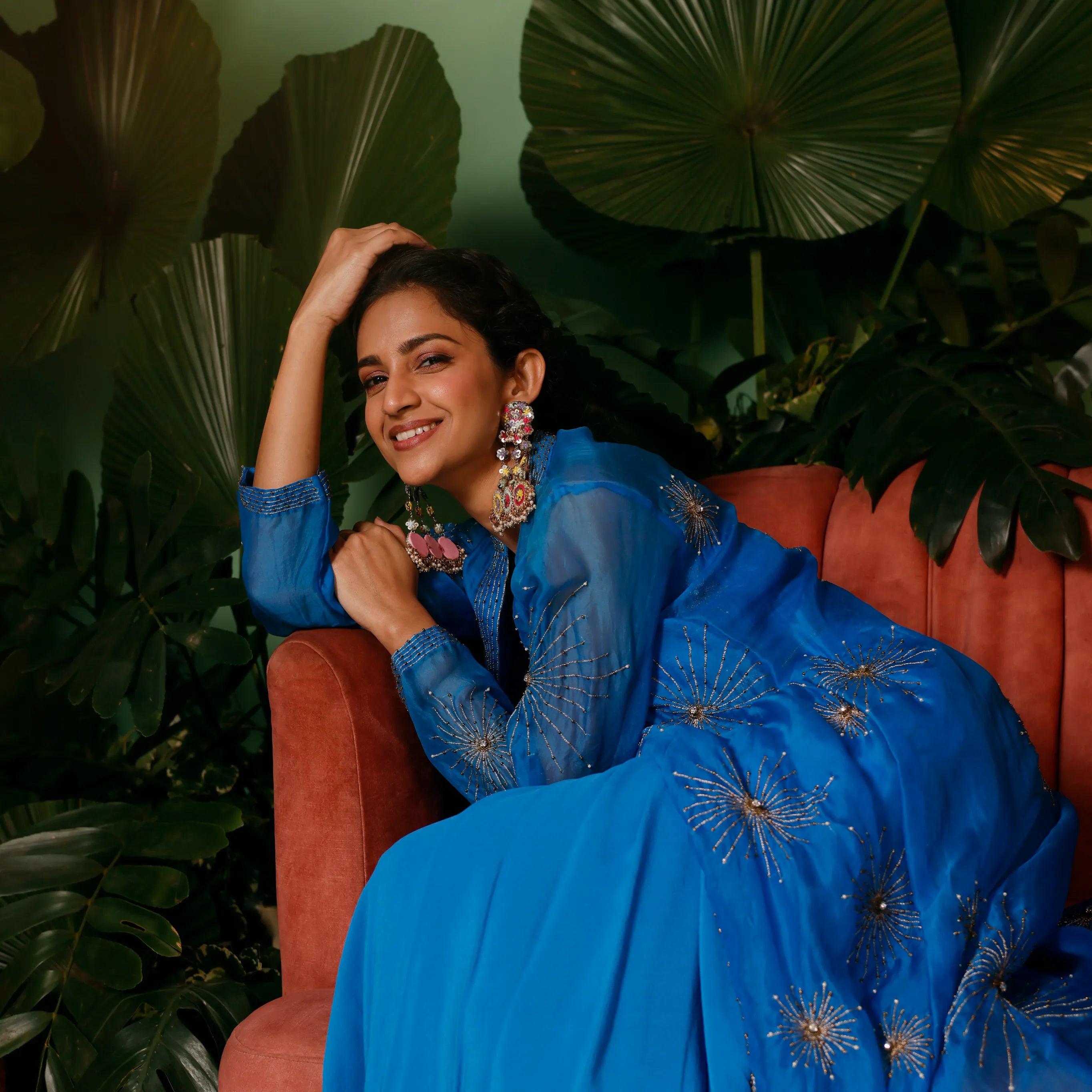 Mehwish Jacket with Drape Skirt and Bustier Set