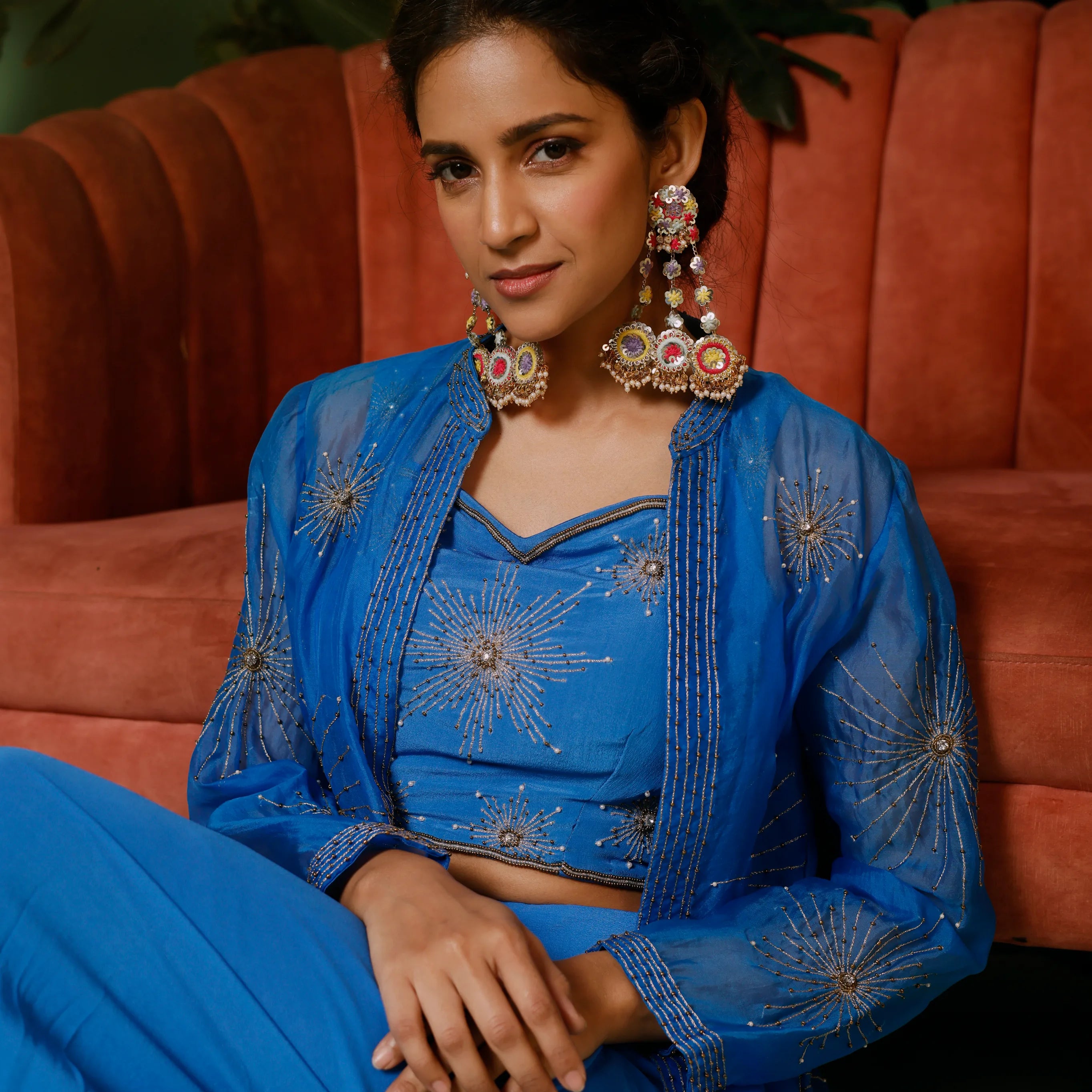 Mehwish Jacket with Drape Skirt and Bustier Set