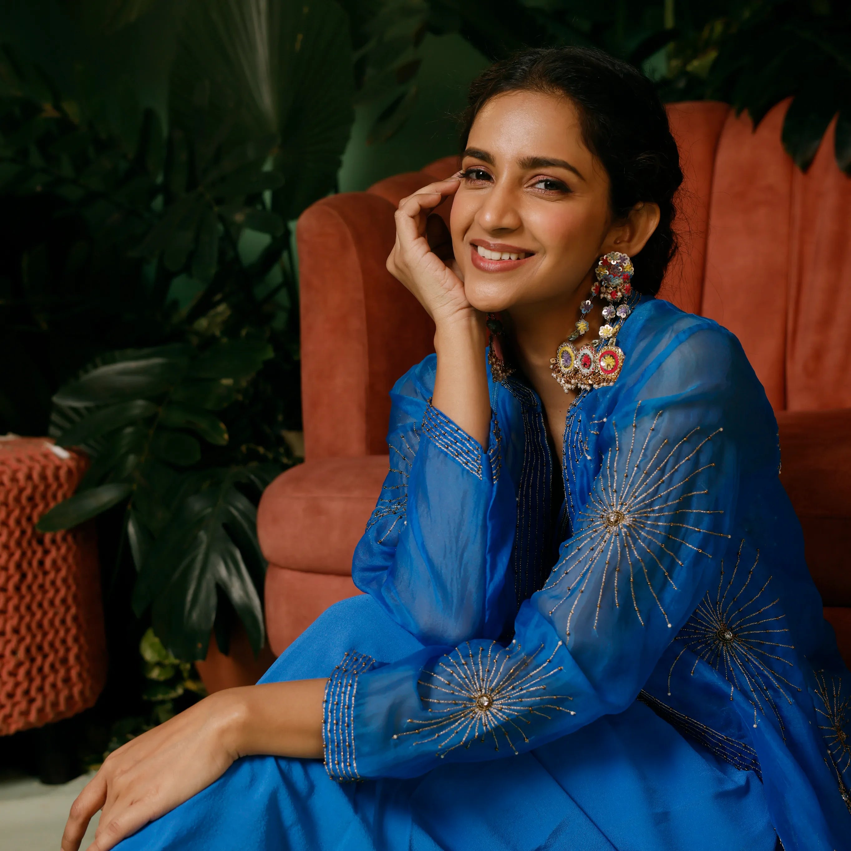 Mehwish Jacket with Drape Skirt and Bustier Set