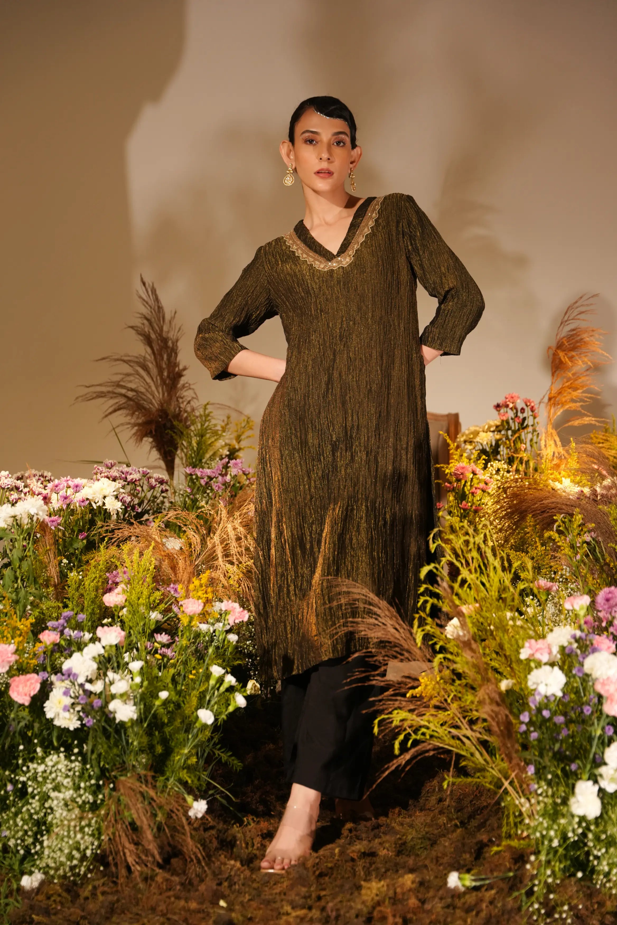 Black Shimmer Crush Kurta Set