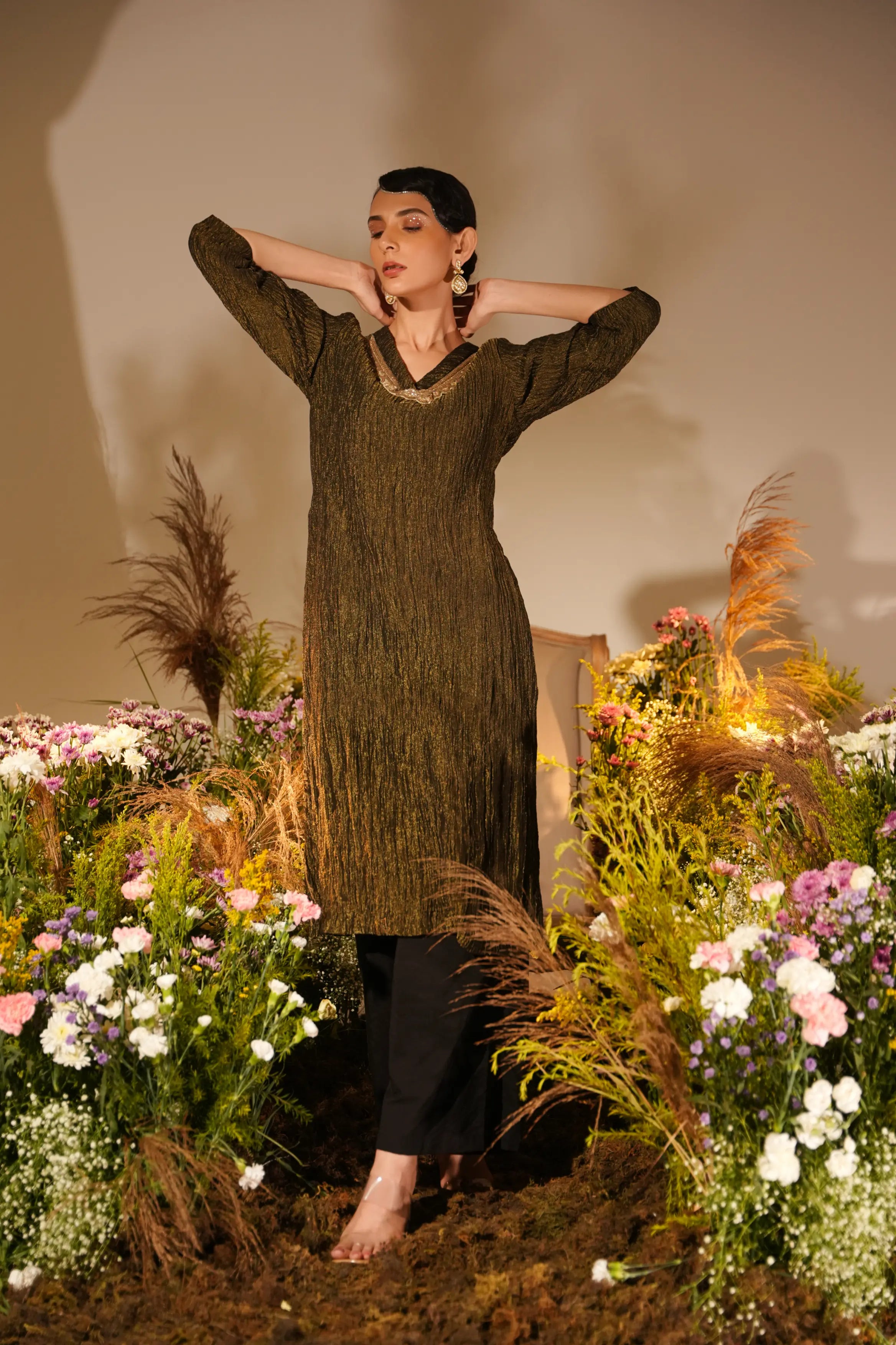 Black Shimmer Crush Kurta Set