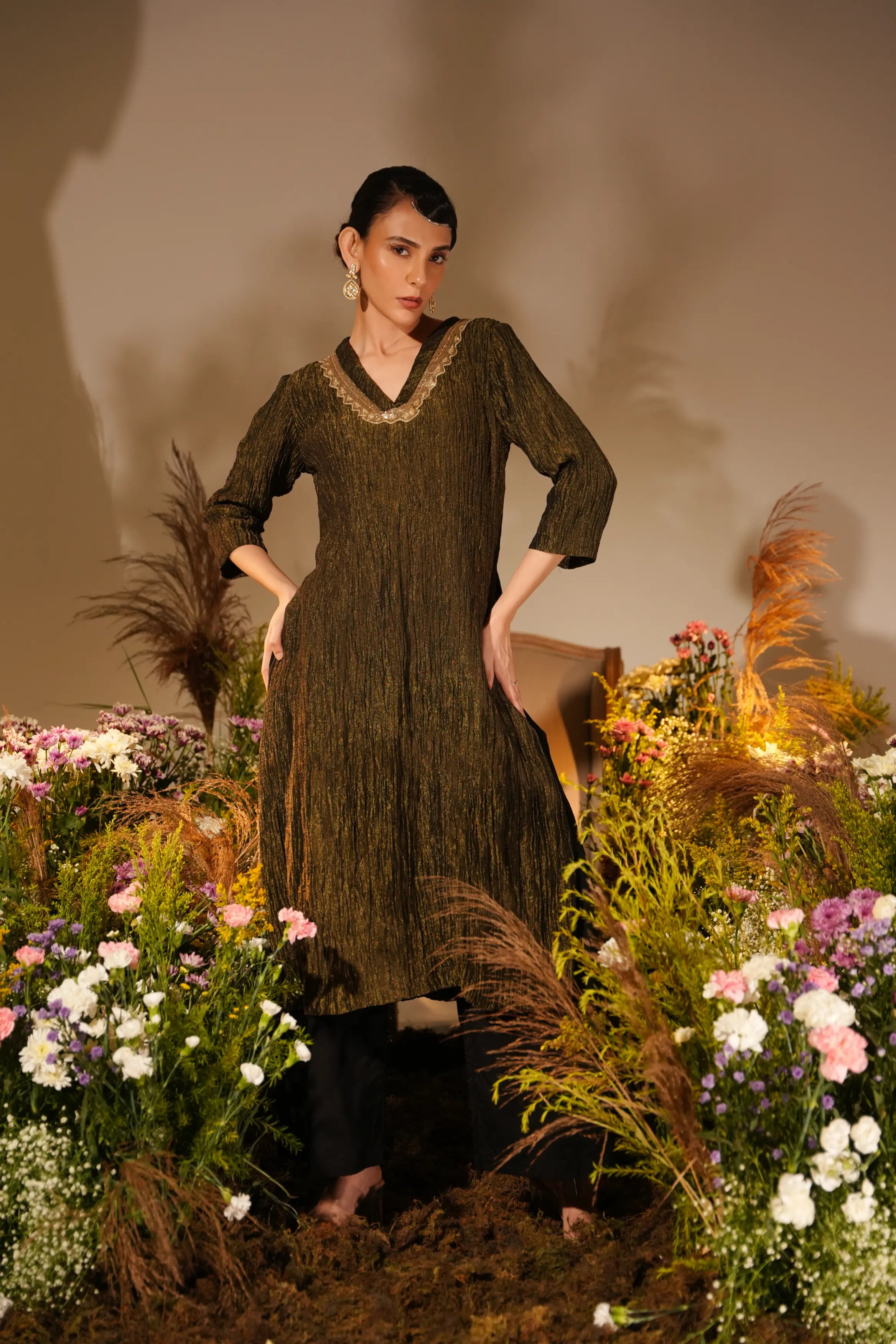 Black Shimmer Crush Kurta Set