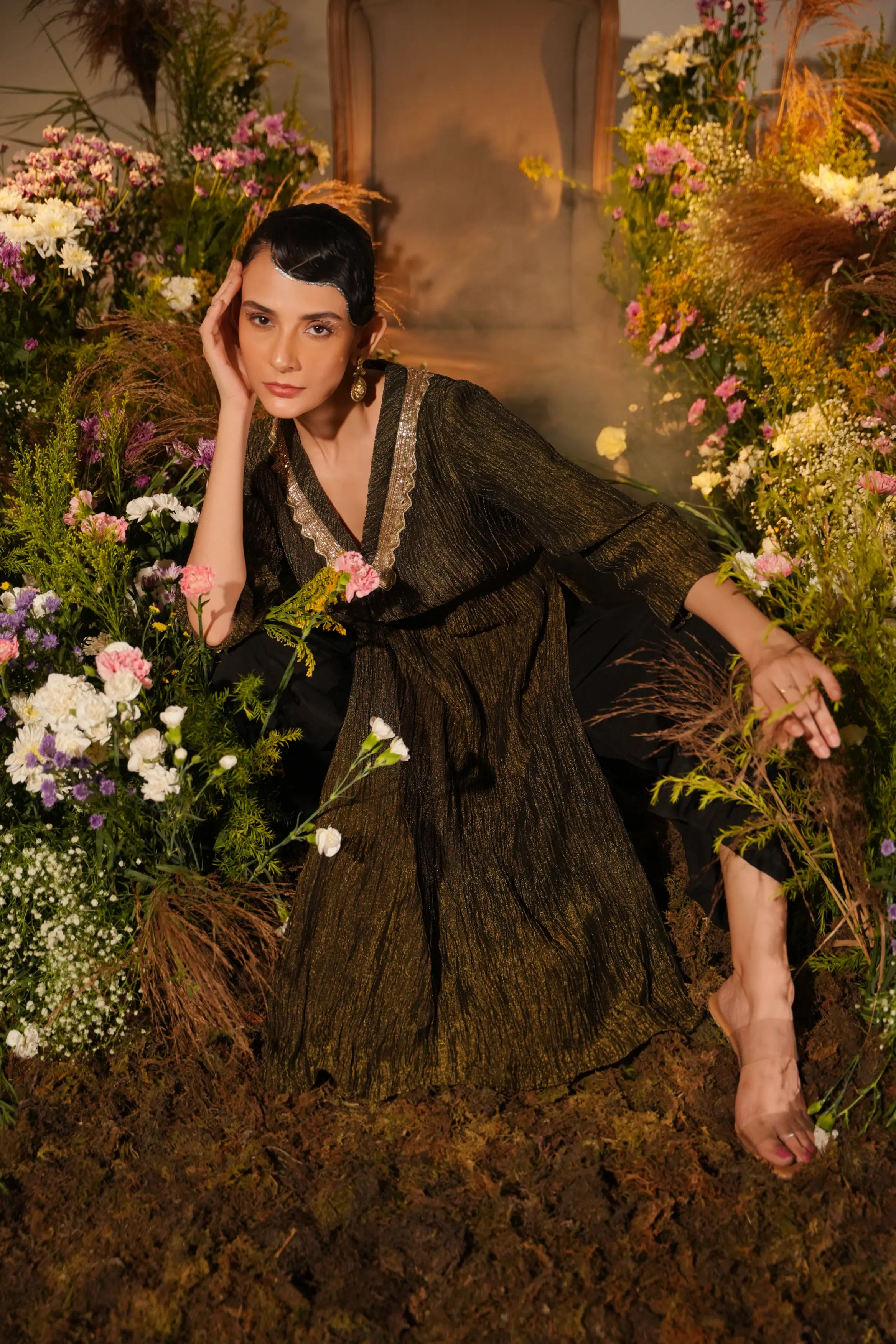 Black Shimmer Crush Kurta Set