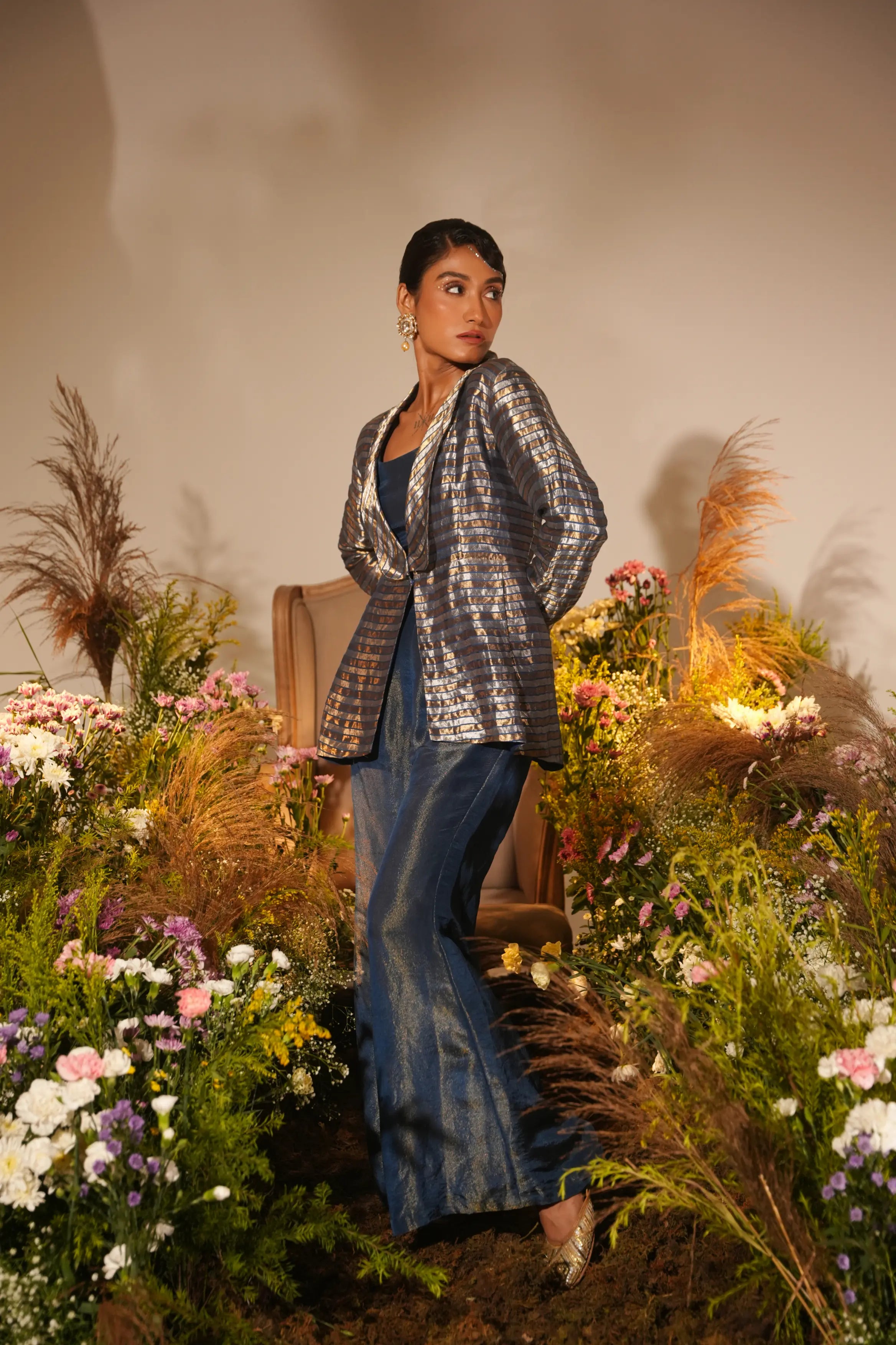 Blue Stripe Peplum Set