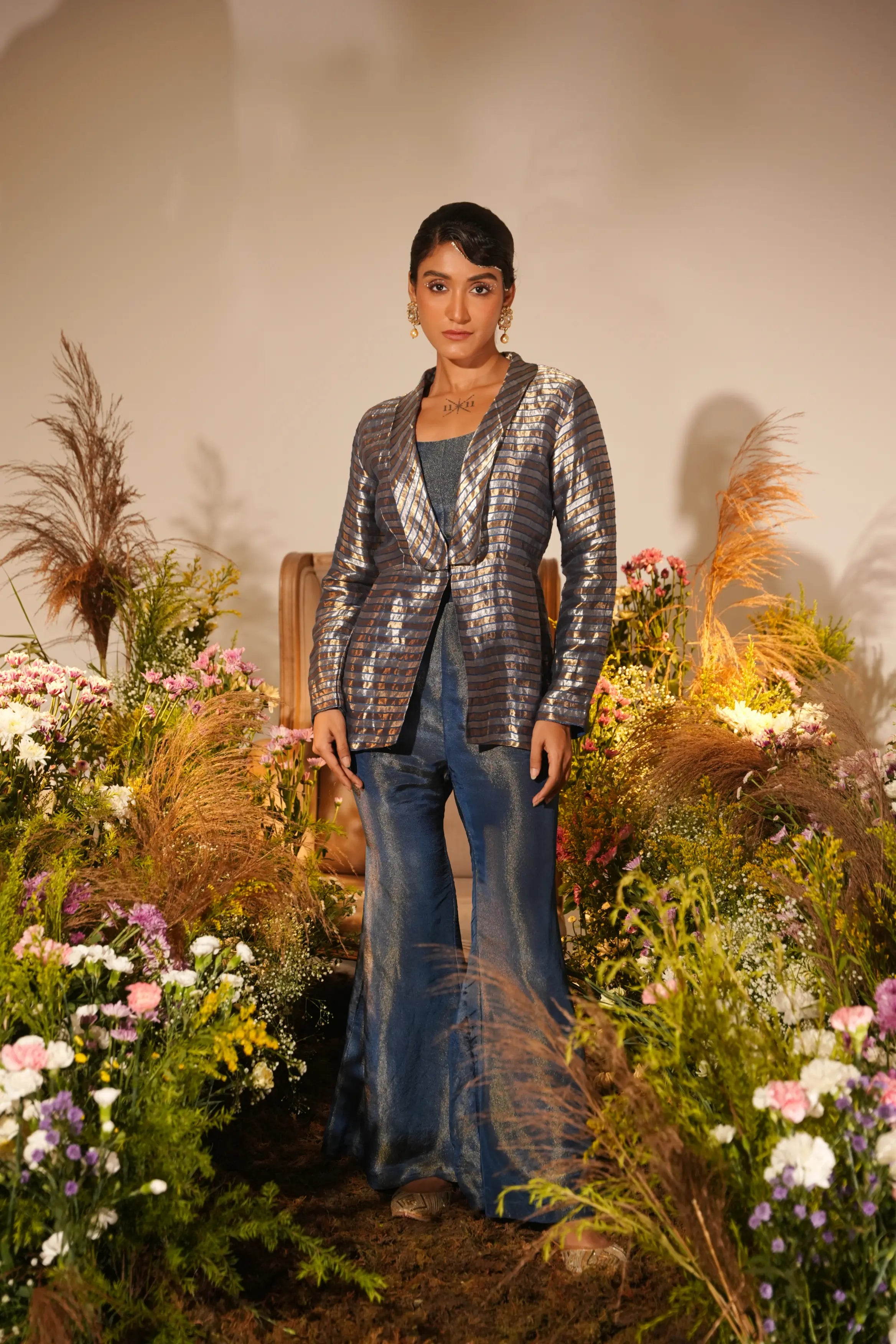 Blue Stripe Peplum Set