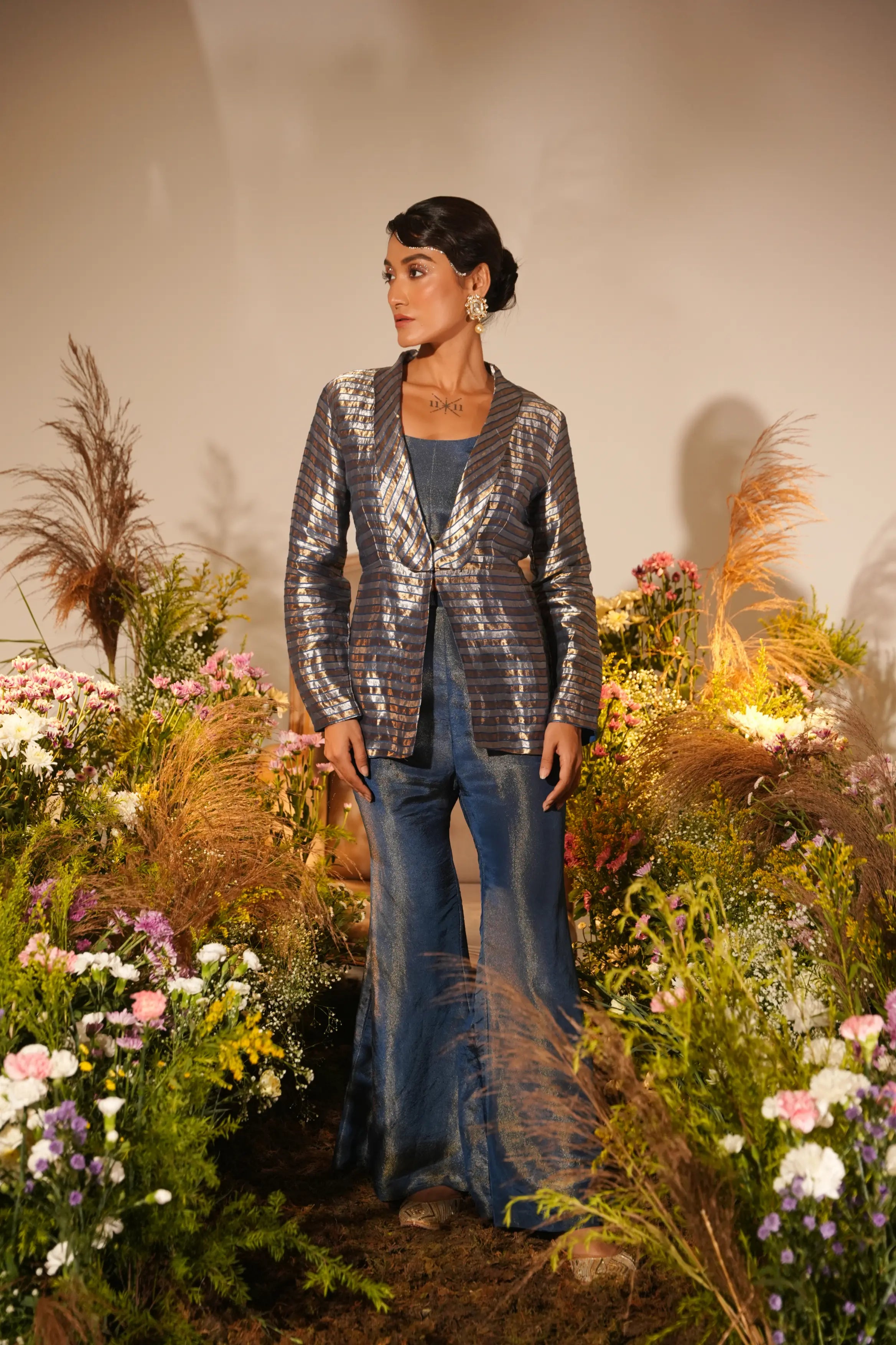 Blue Stripe Peplum Set