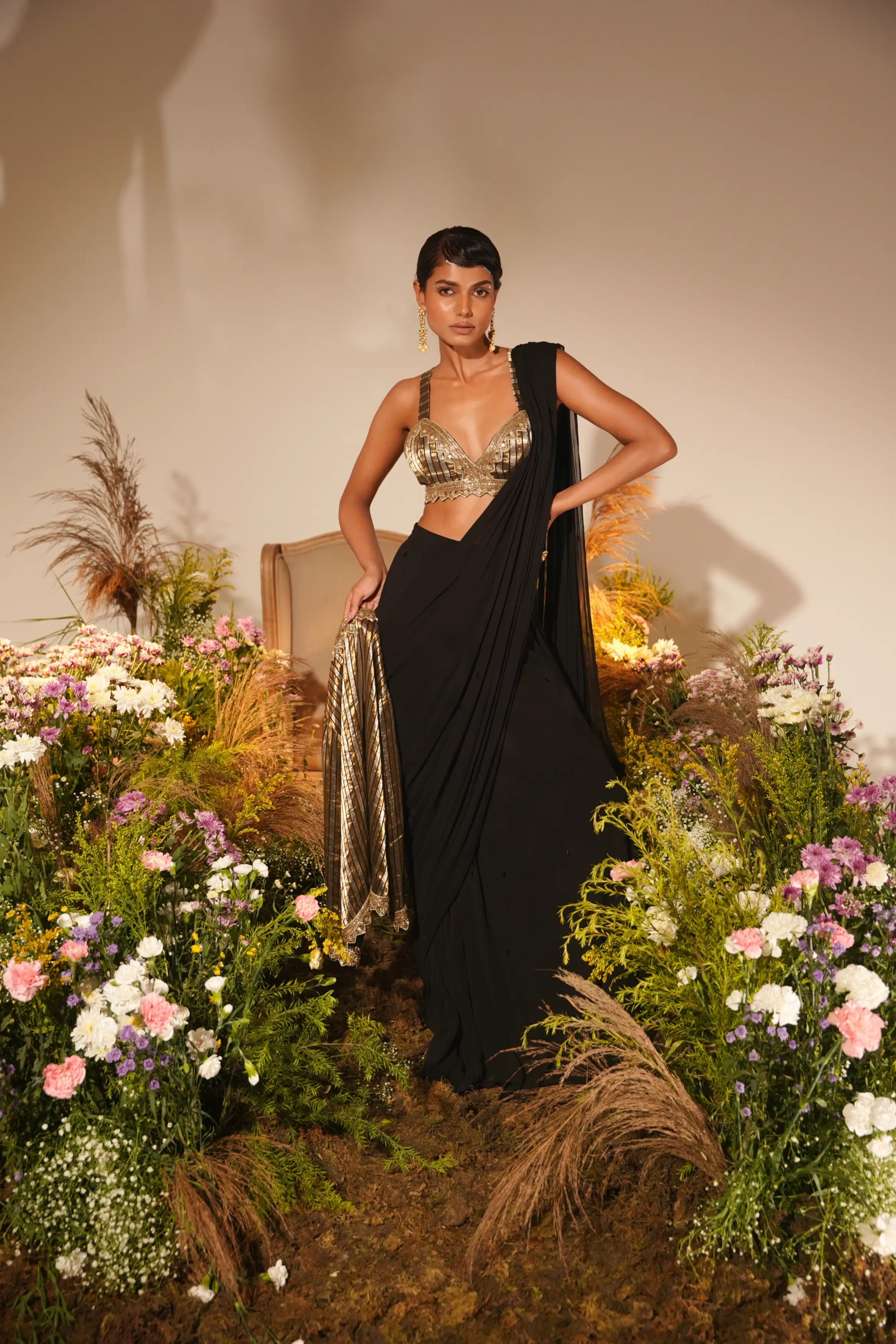 Black Drape Saree