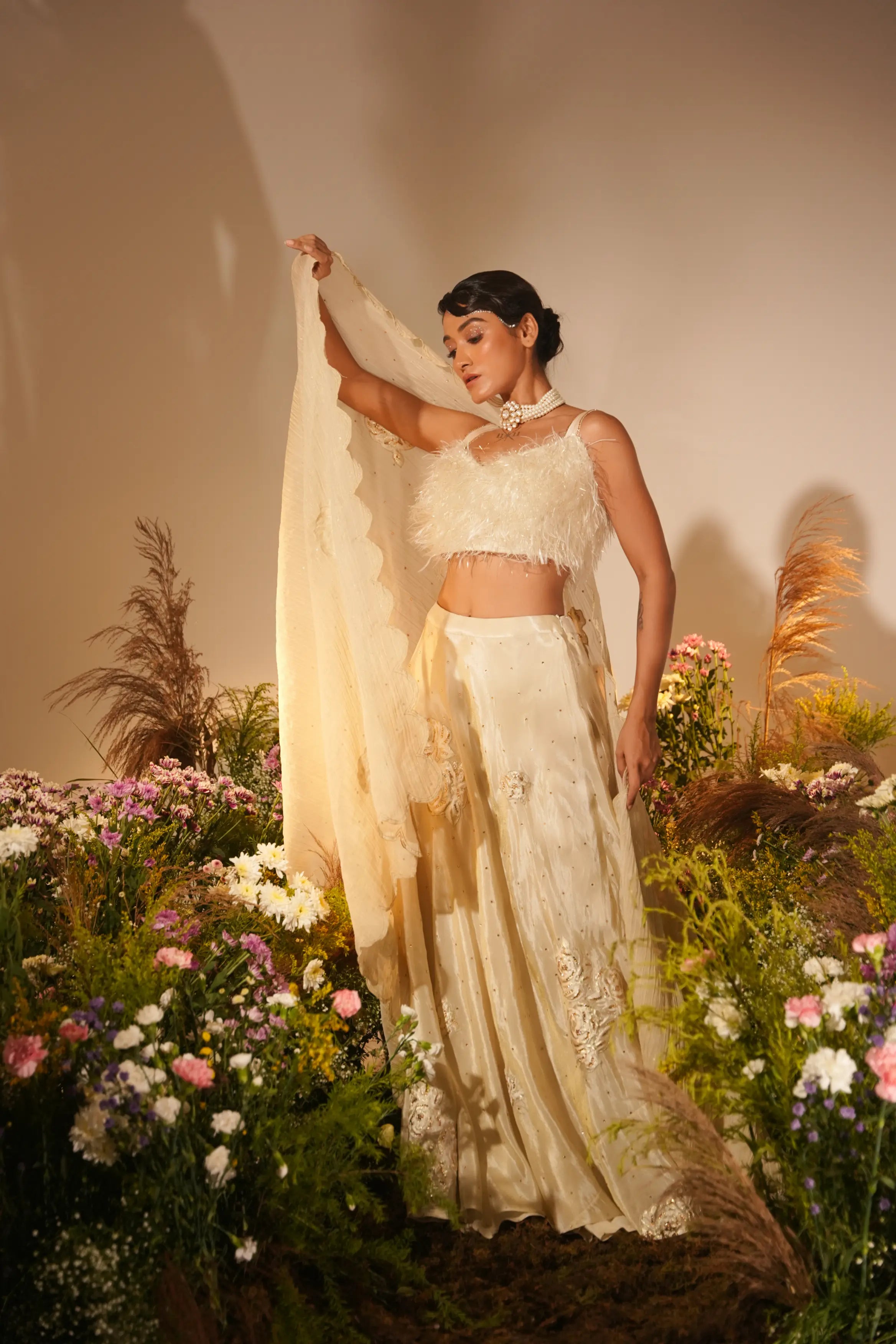 Golden Applique Lehenga Set