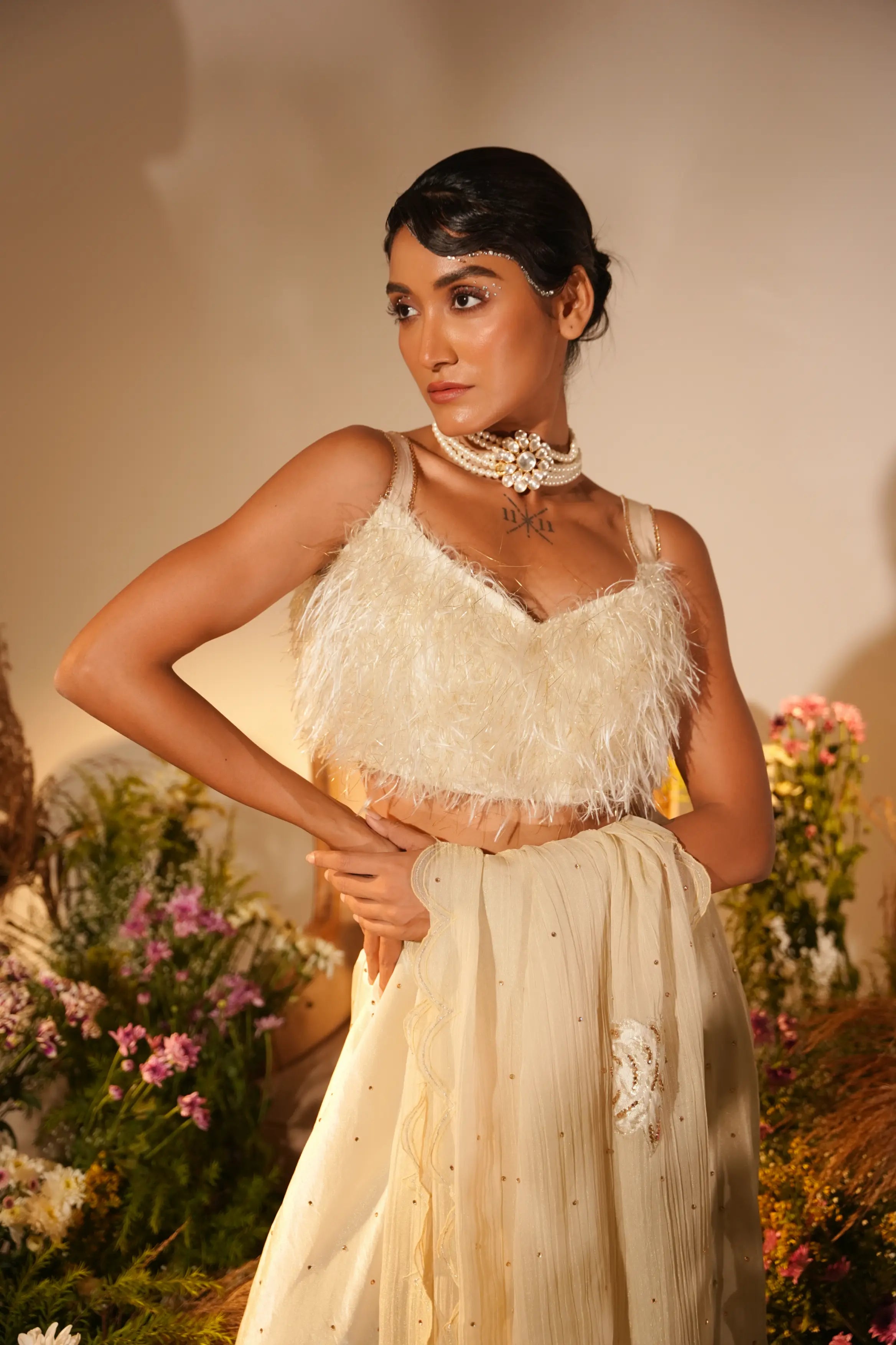 Golden Applique Lehenga Set