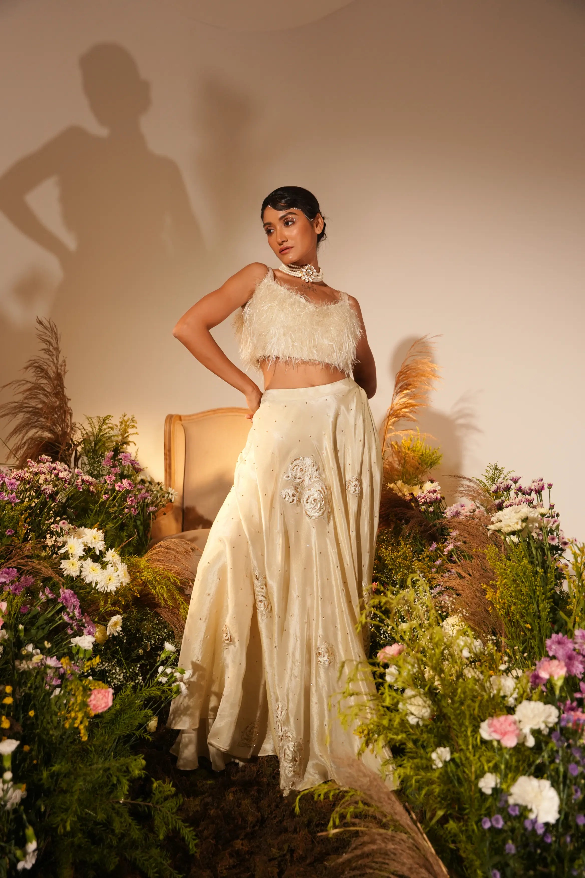 Golden Applique Lehenga Set