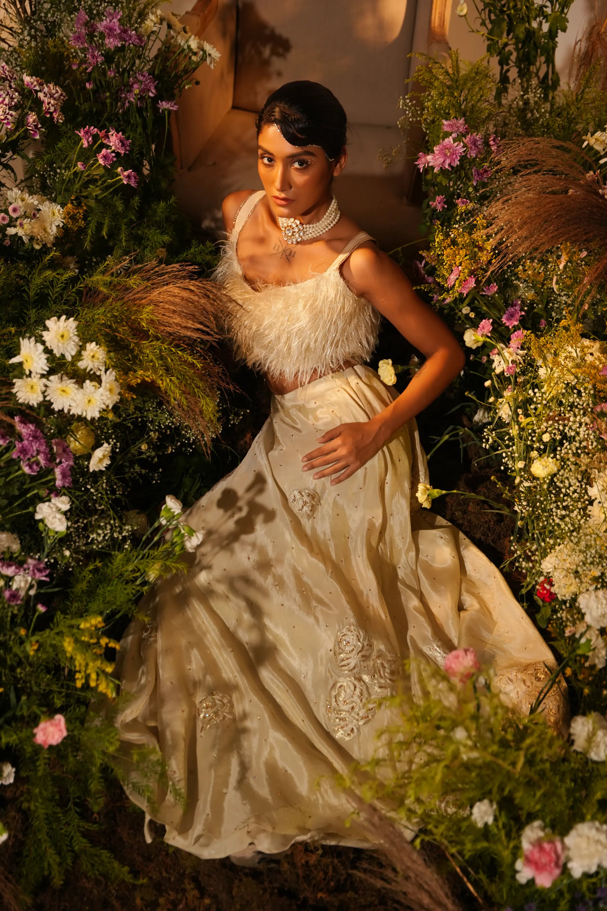 Golden Applique Lehenga Set