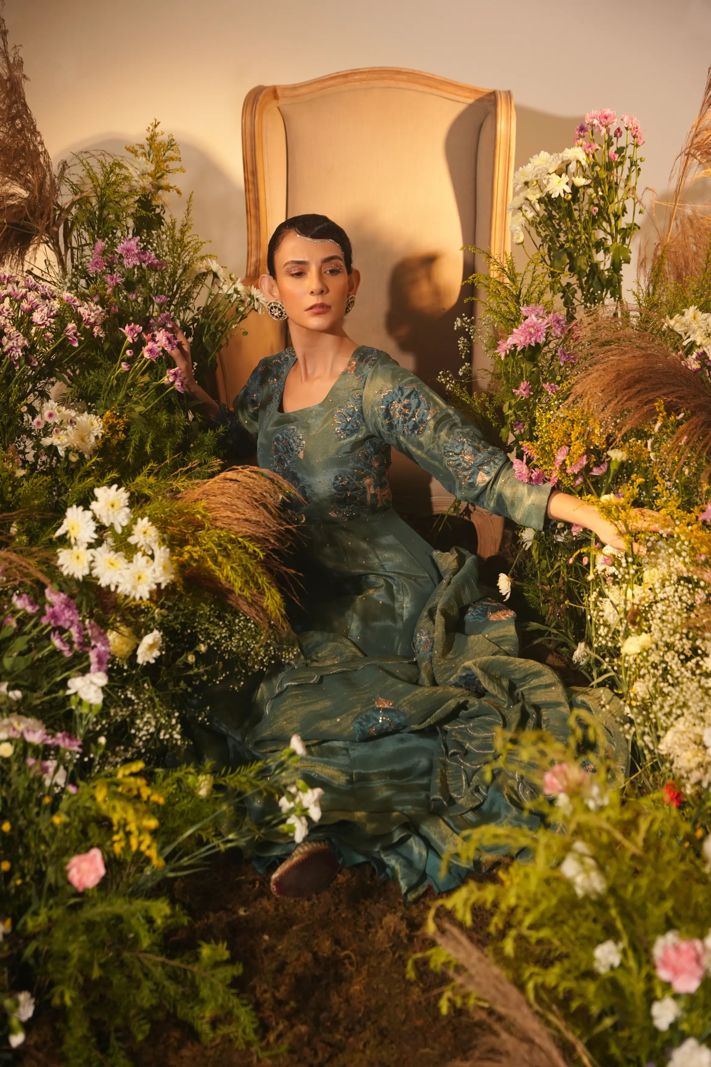 Teal Applique Anarkali Set