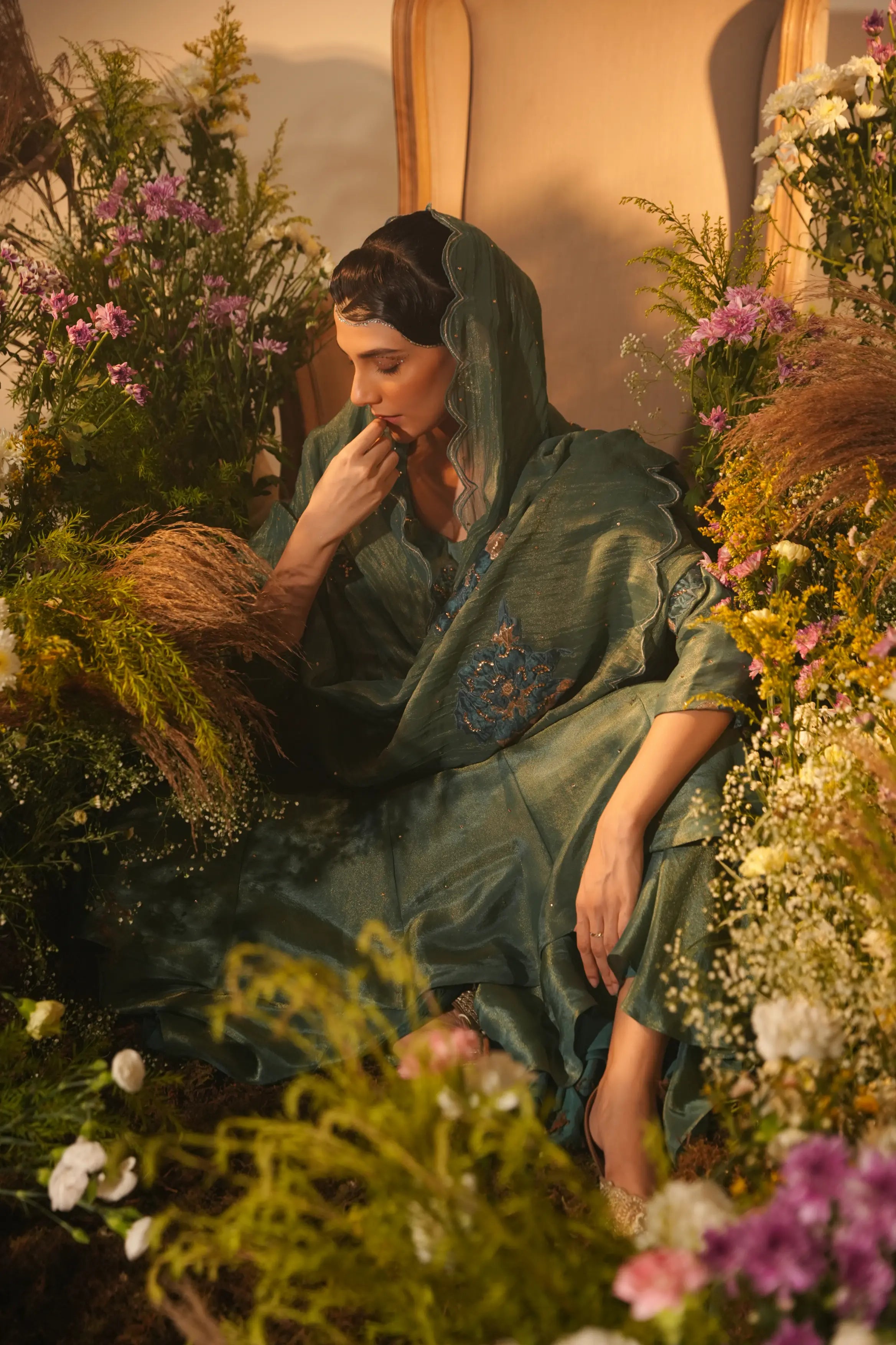 Teal Applique Anarkali Set