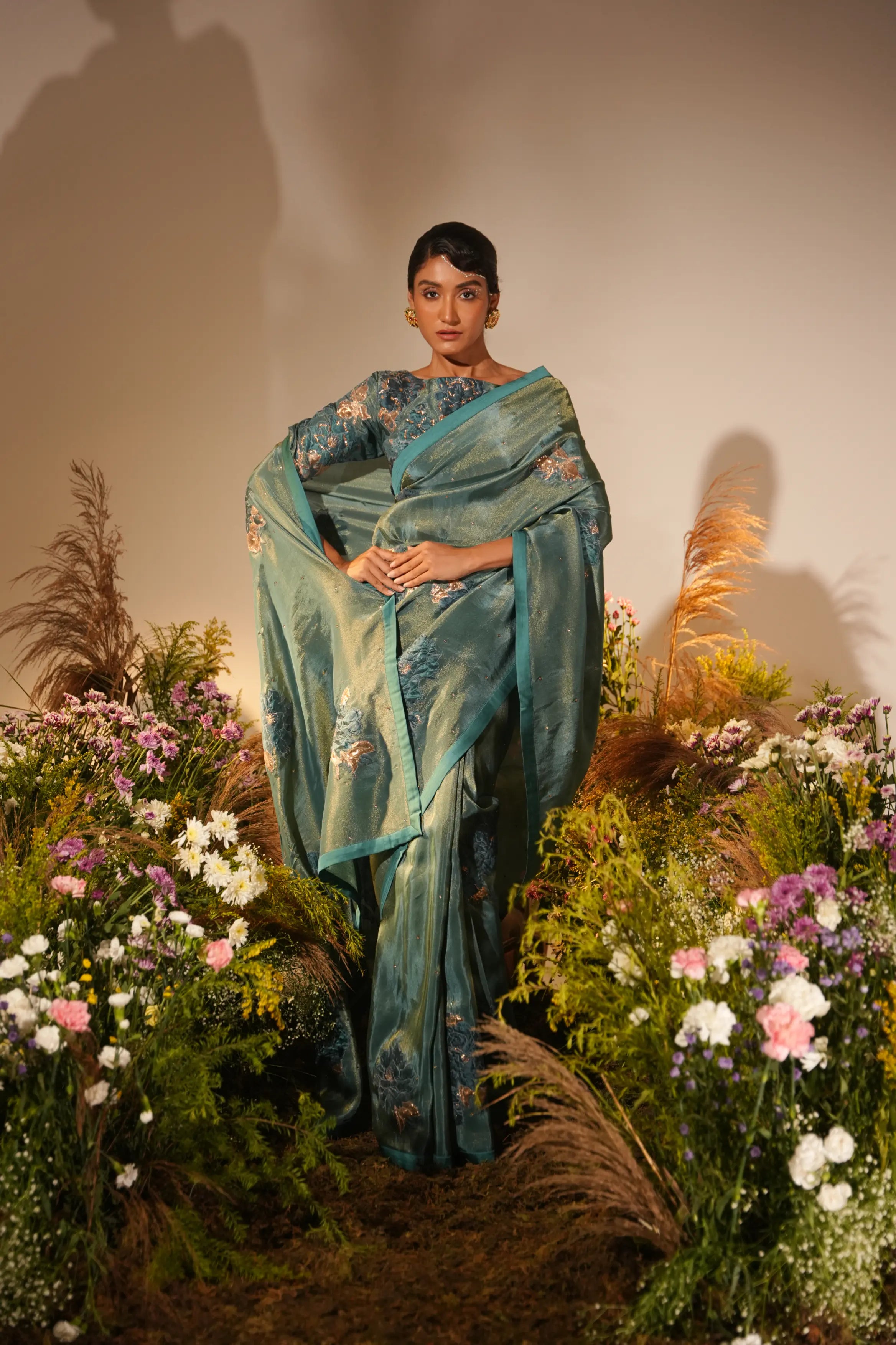 Teal Applique Saree