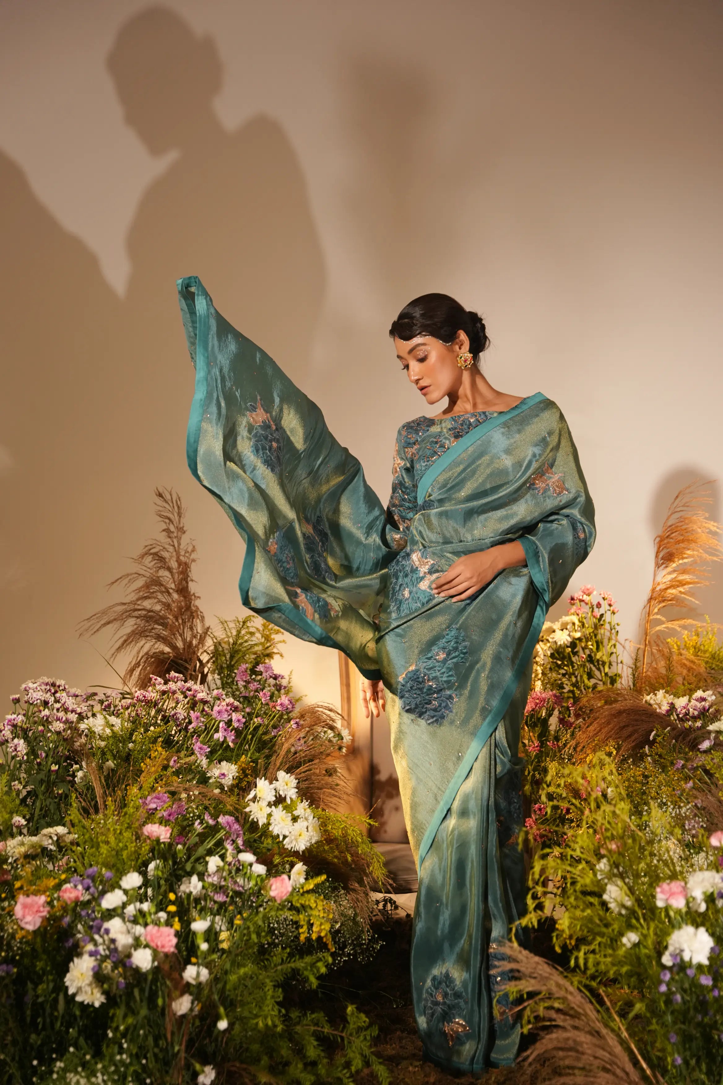 Teal Applique Saree