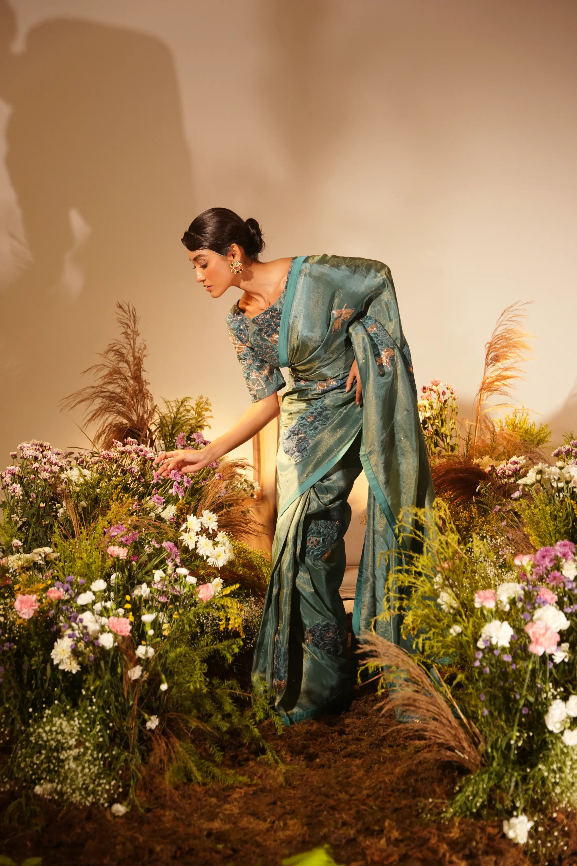Teal Applique Saree