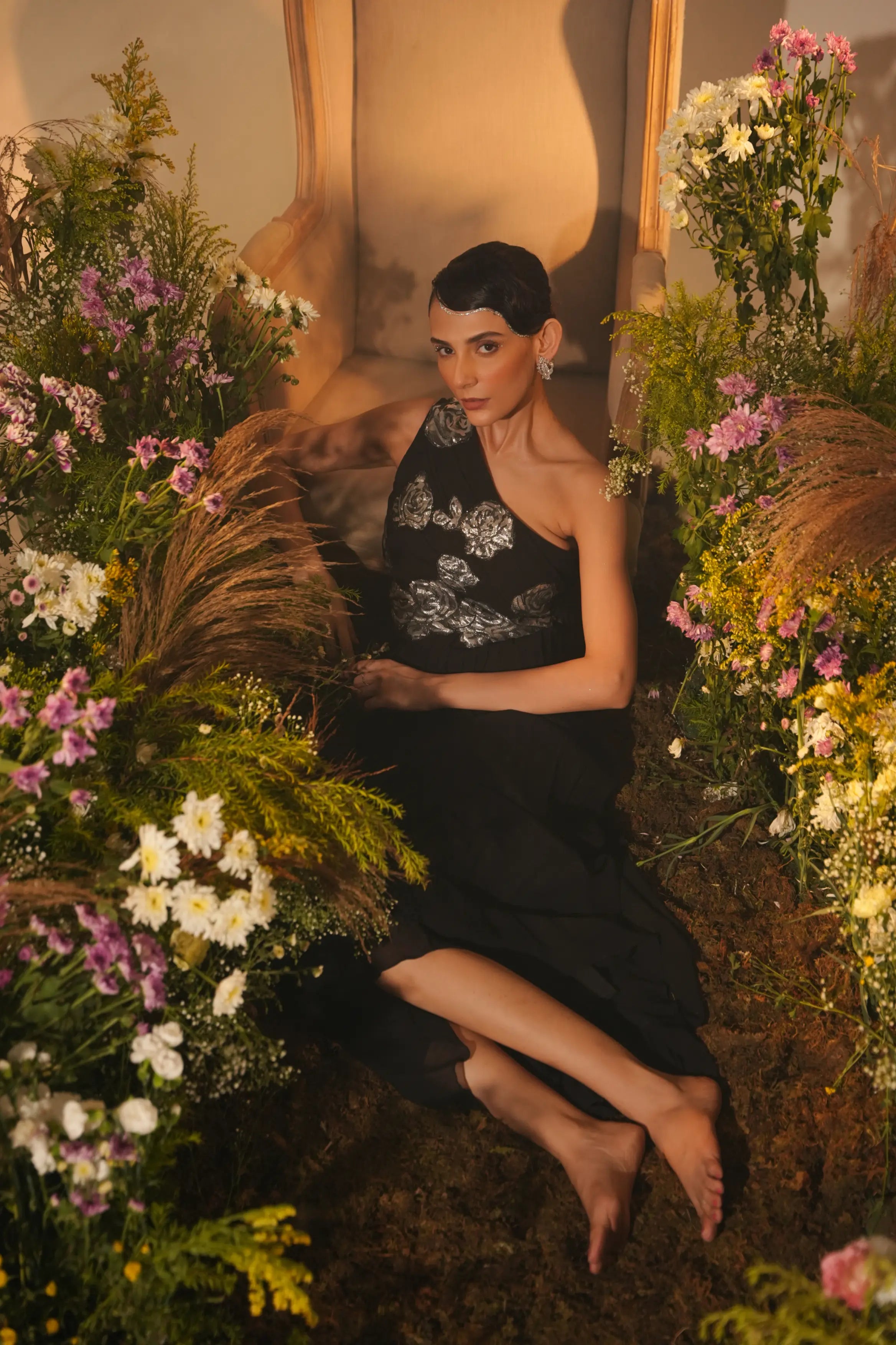 One Shoulder Black Long Dress