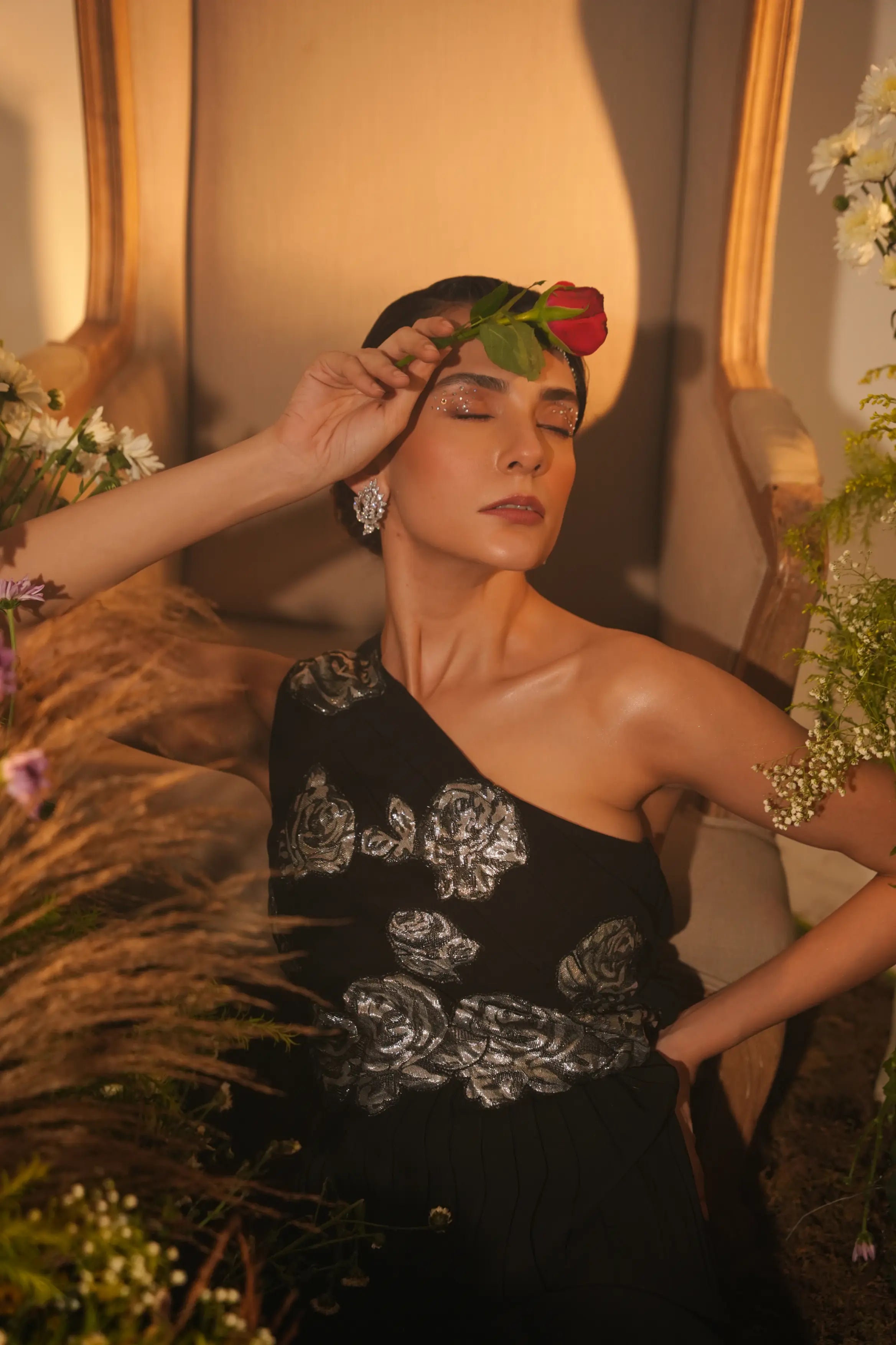 One Shoulder Black Long Dress