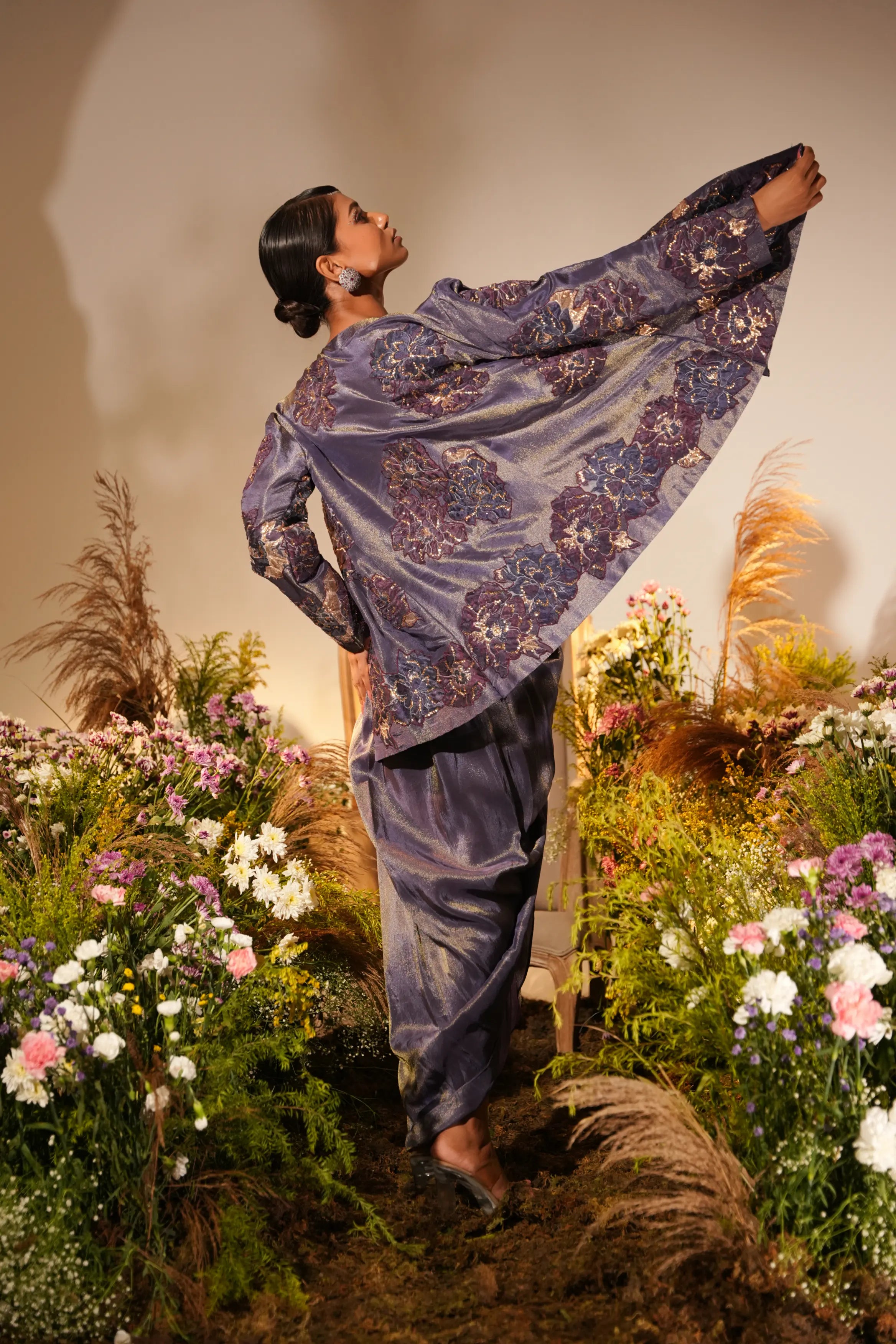 Purple Applique Short Jacket Set