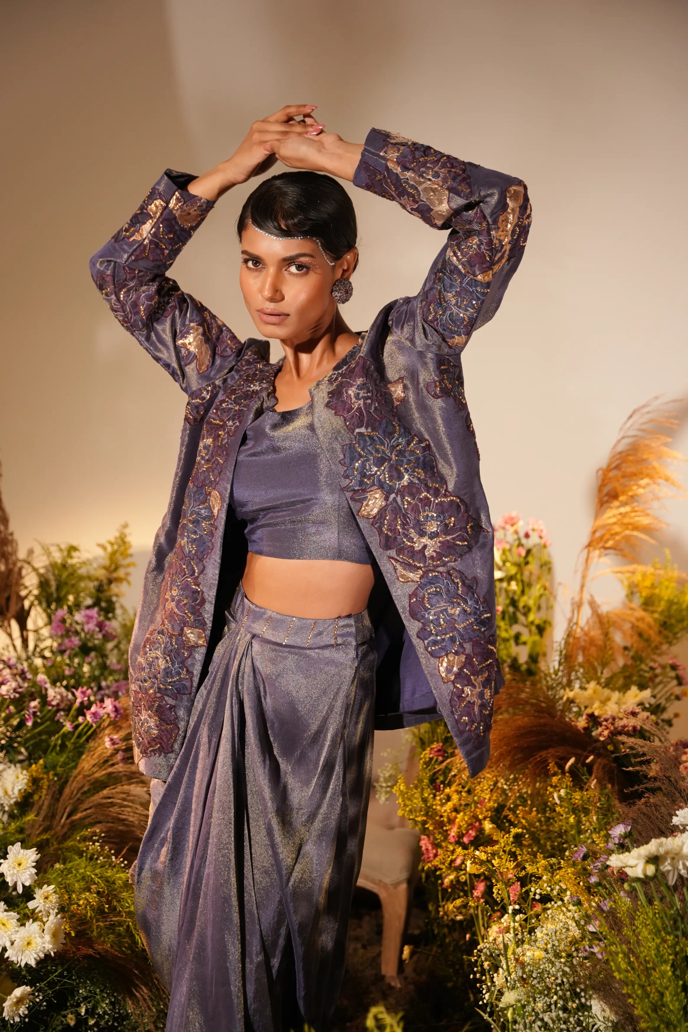 Purple Applique Short Jacket Set