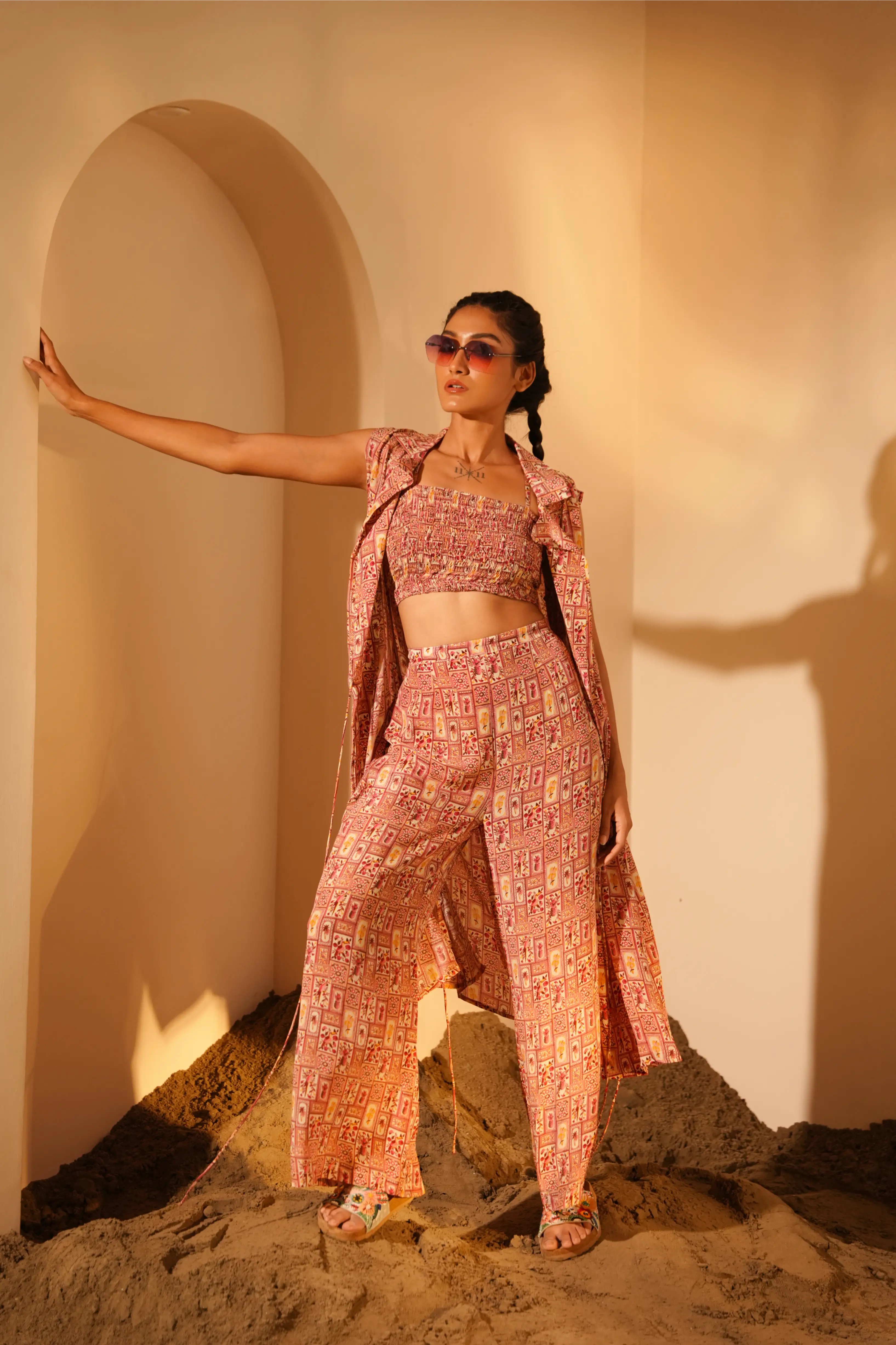 Pink Pineapple Lapel Collar Jacket Set