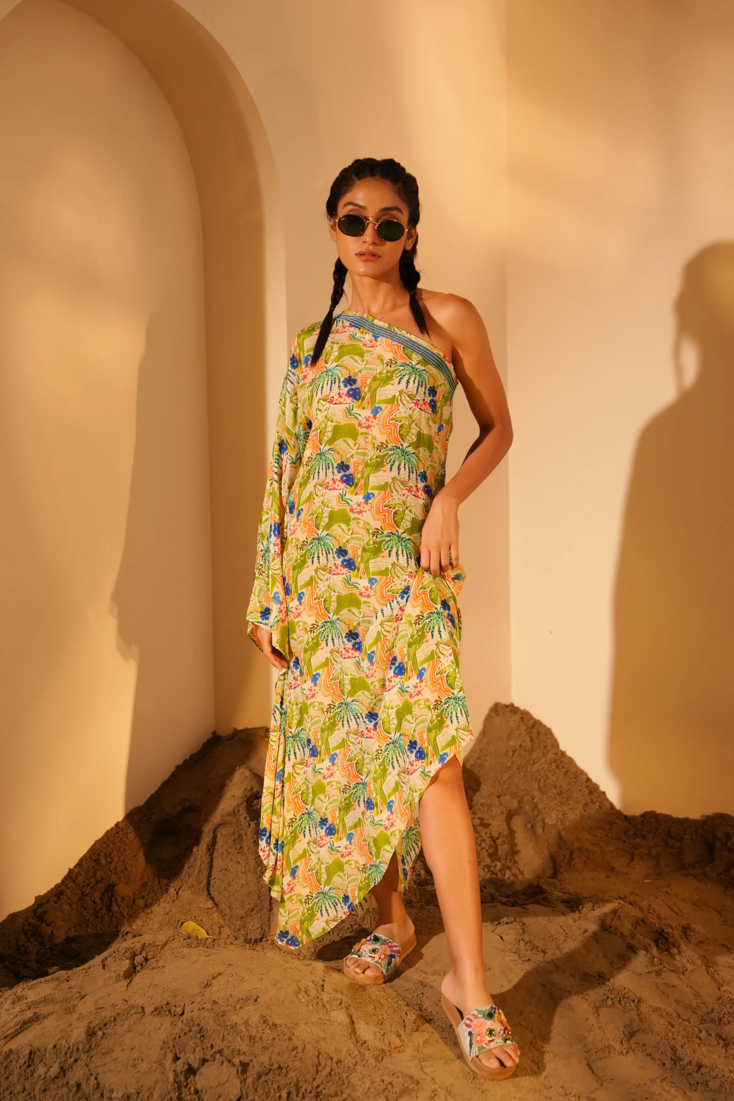 Green Parrot Kaftaan Dress