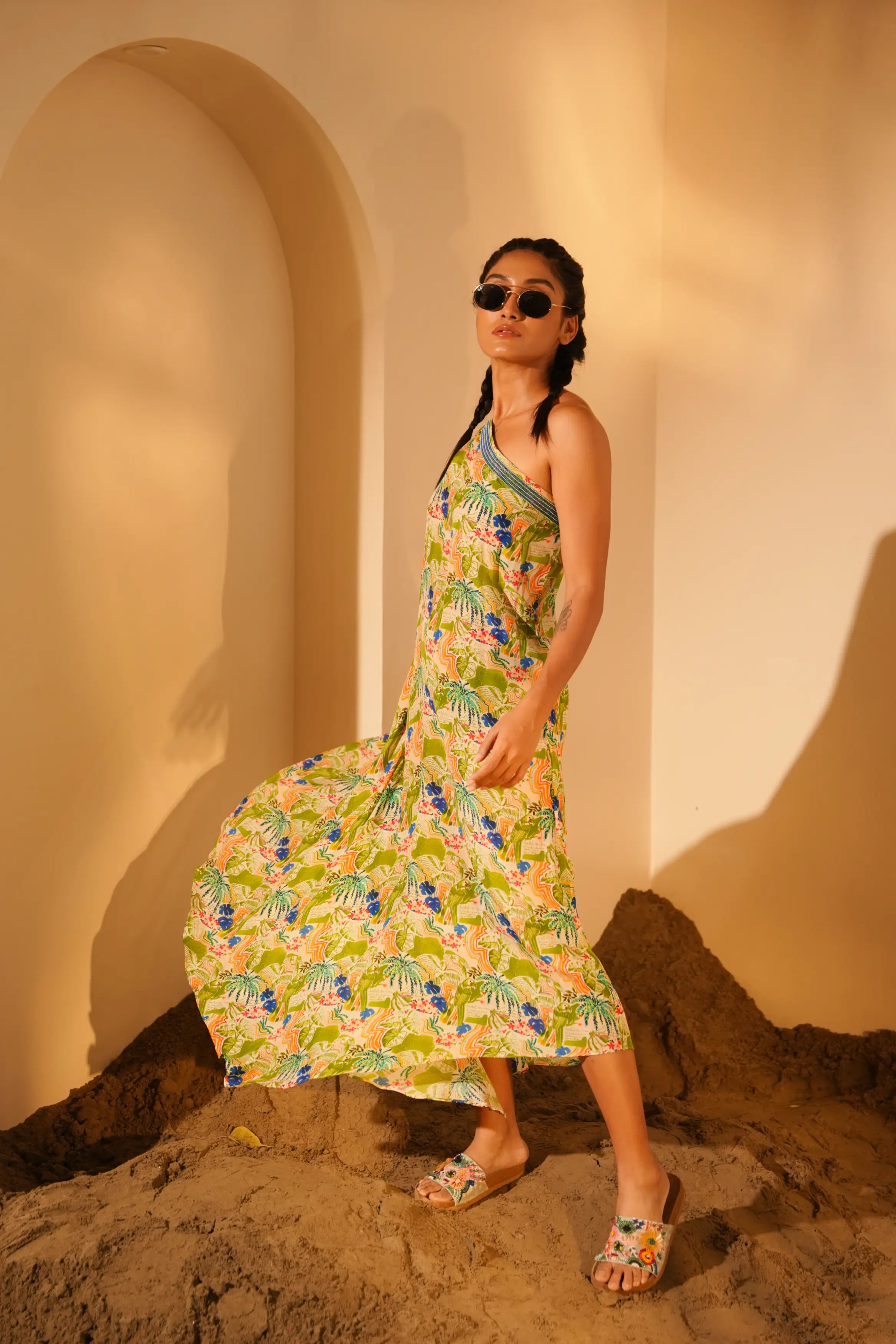 Green Parrot Kaftaan Dress