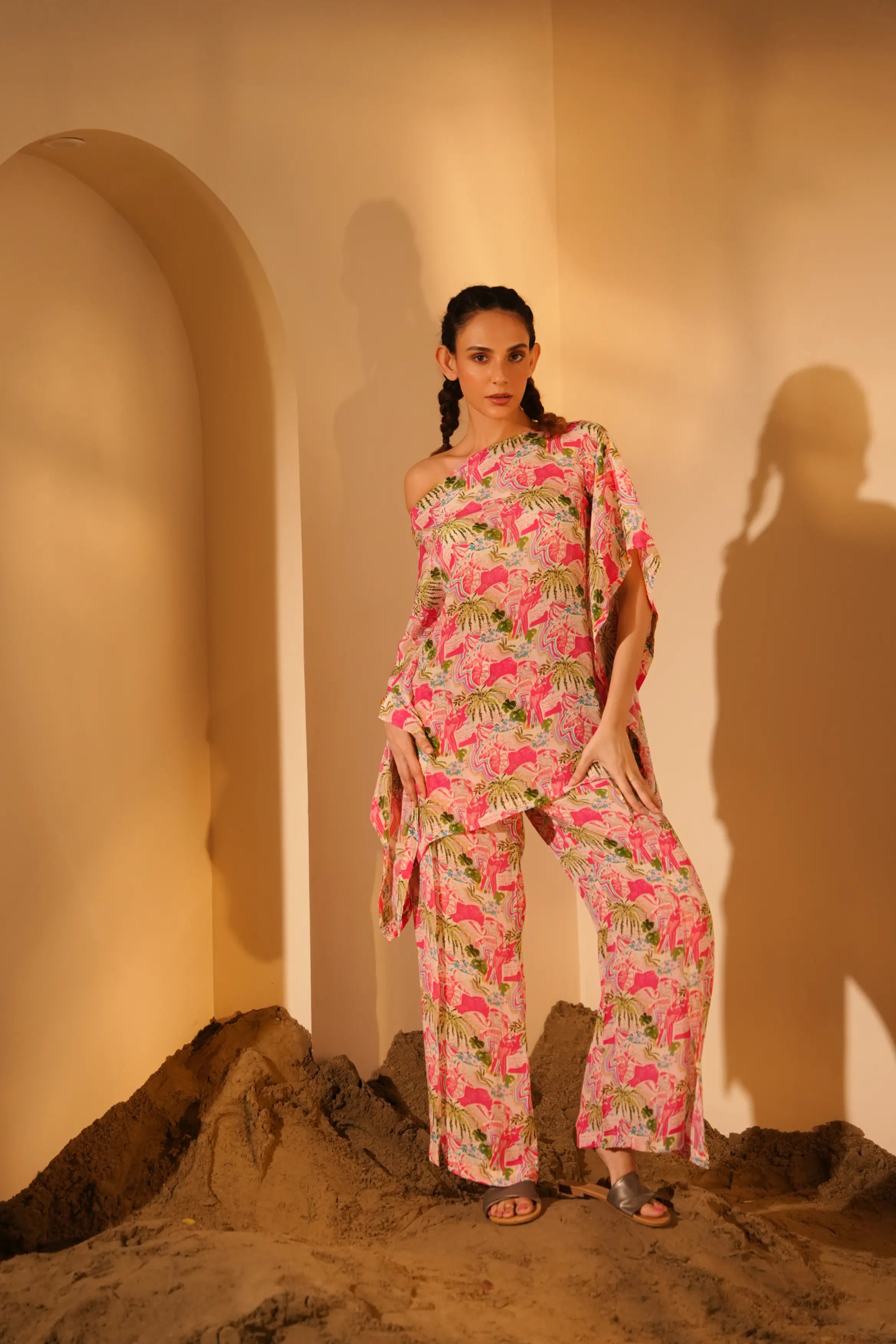 Pink Parrotkaftaan Top + Flap Pants