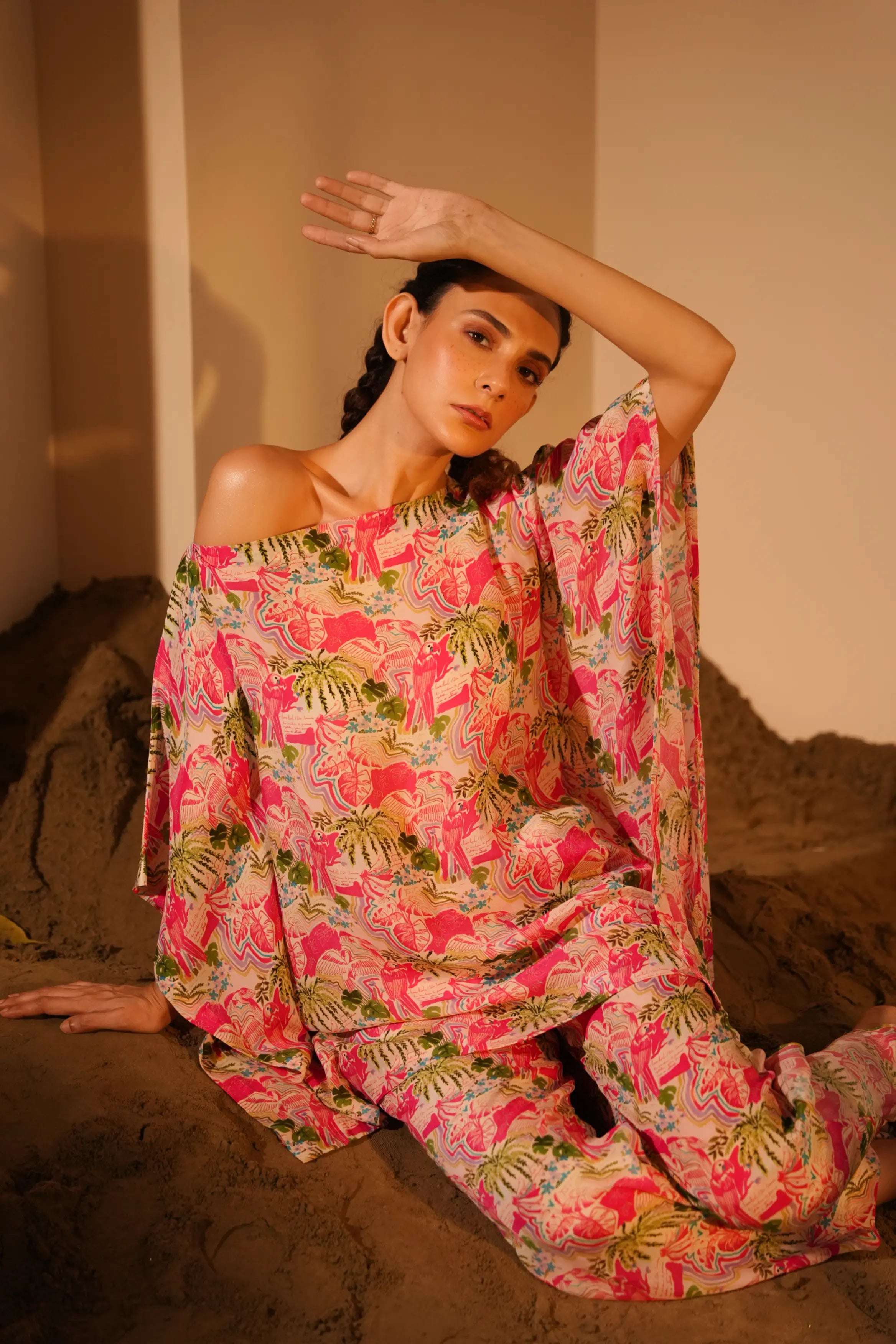 Pink Parrotkaftaan Top + Flap Pants