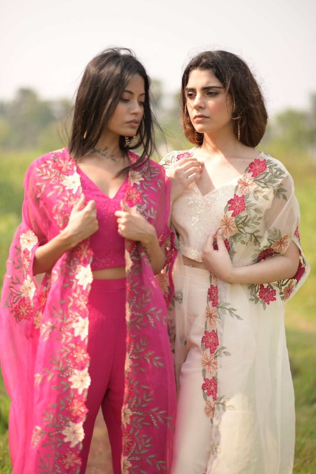 Beige Ruksana Cape Set