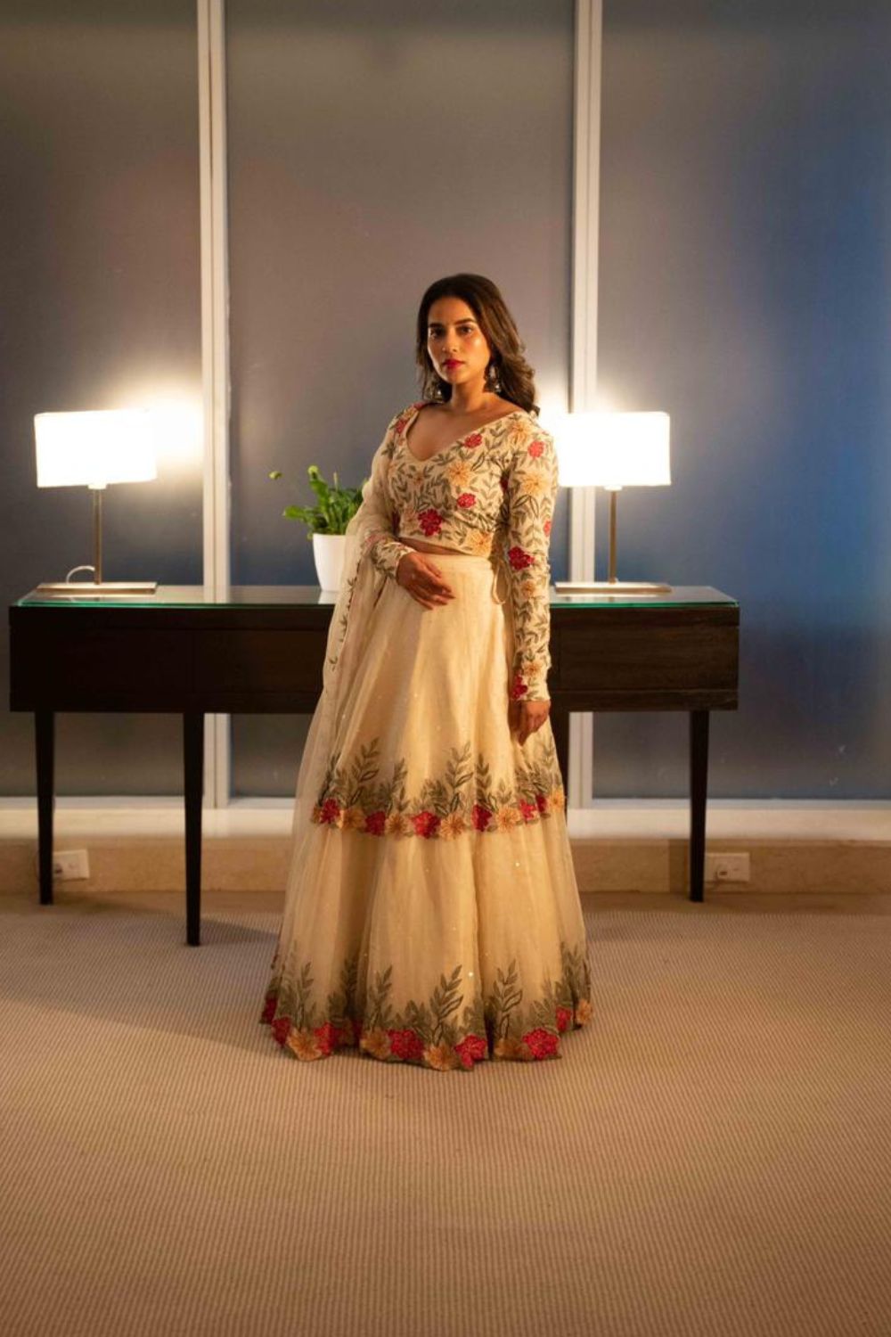 Komal Prasad Styled In Beige Ameyra Lehenga Set