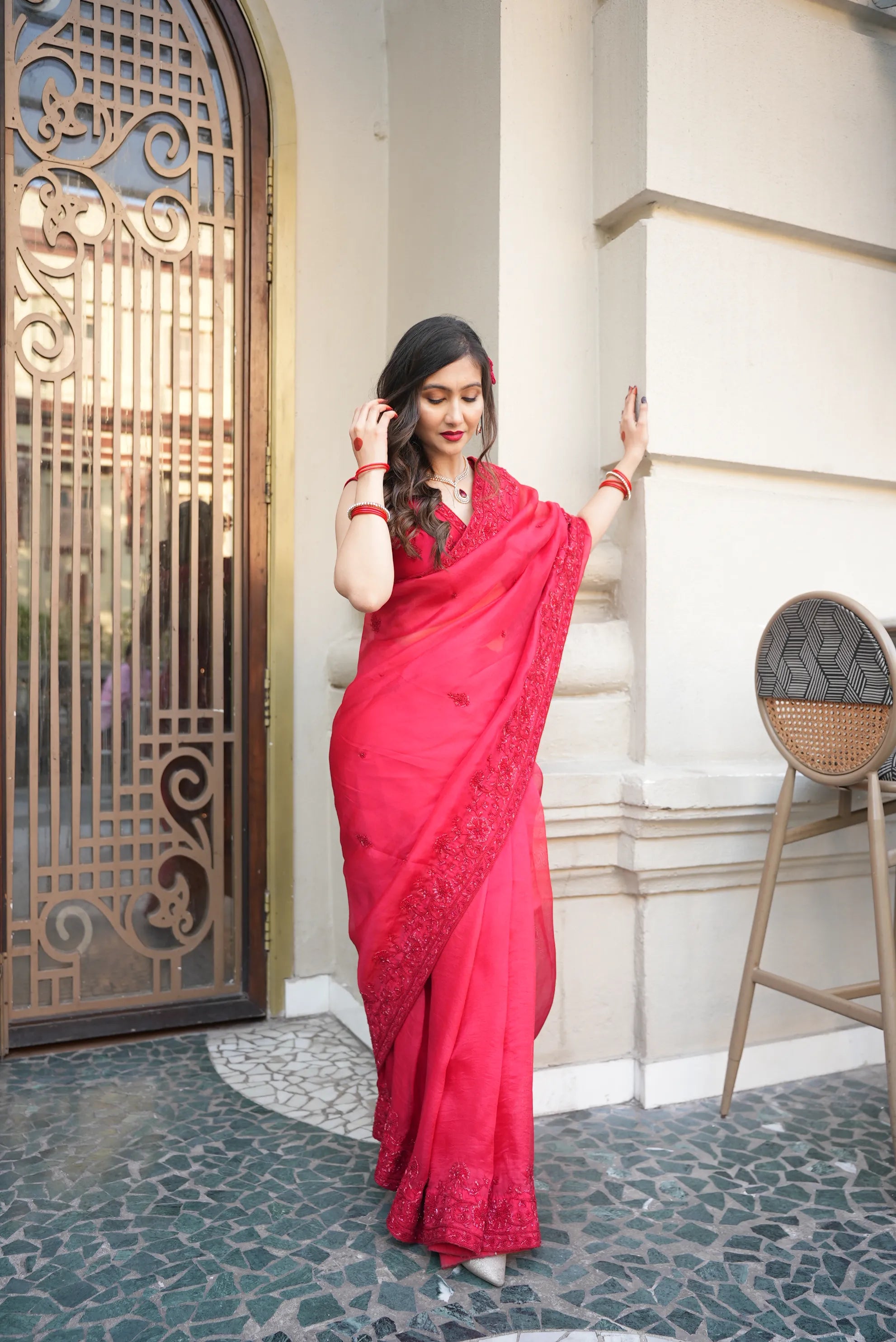 Garima Banka Styled in Surkh Saree