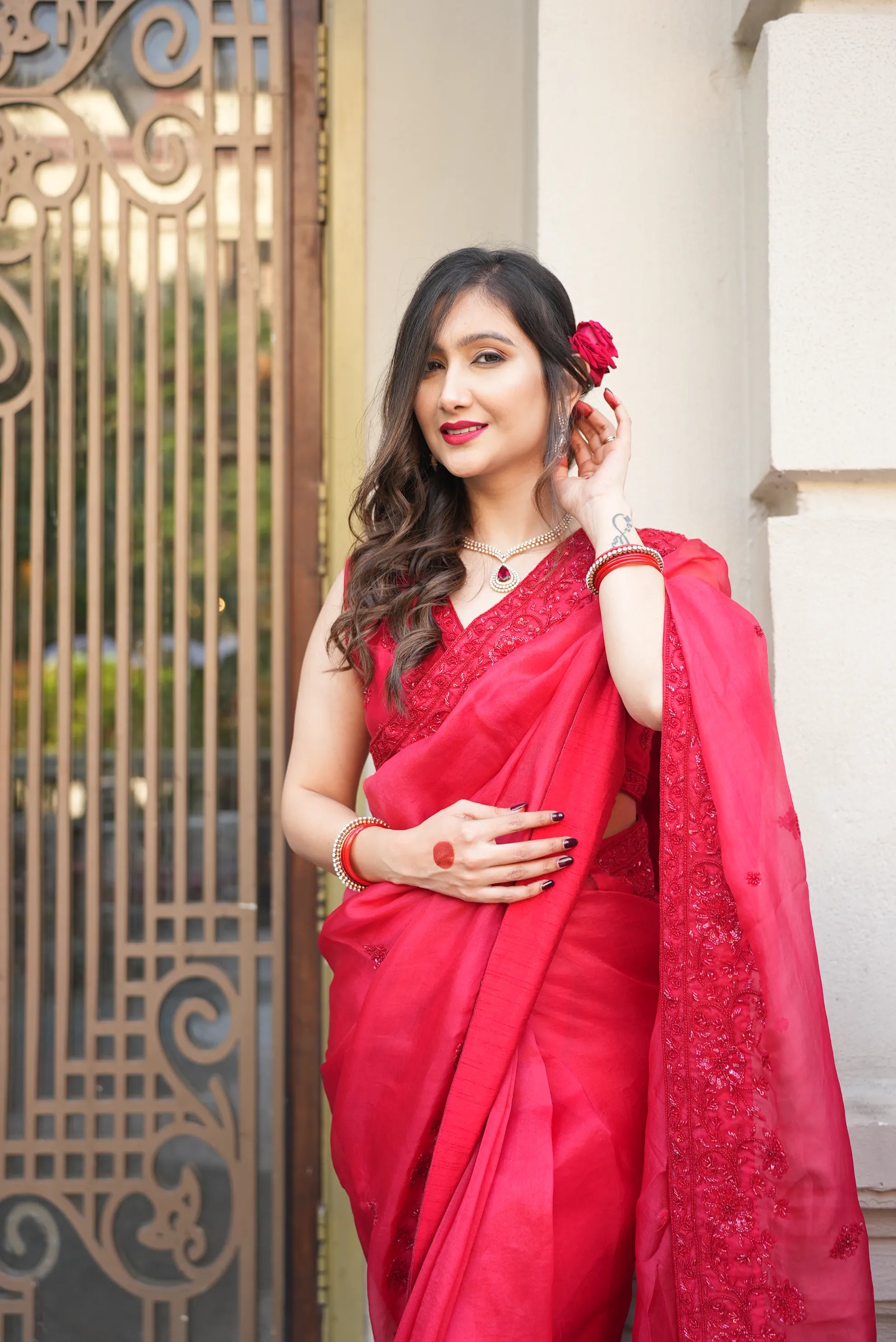 Garima Banka Styled in Surkh Saree